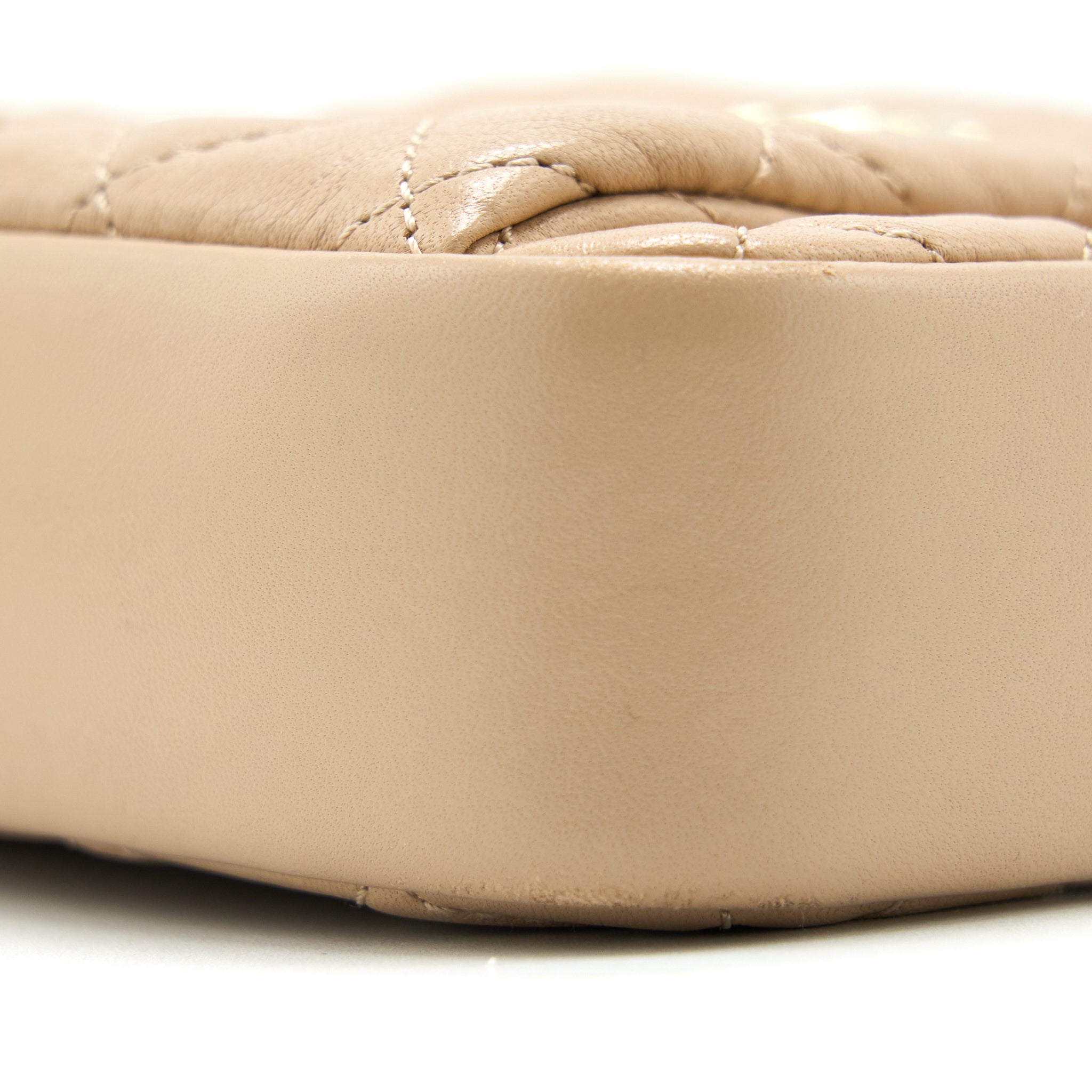 CHANEL SMALL VERTICAL CAMERA BAG WITH CHAIN LAMBSKIN BEIGE LGHW