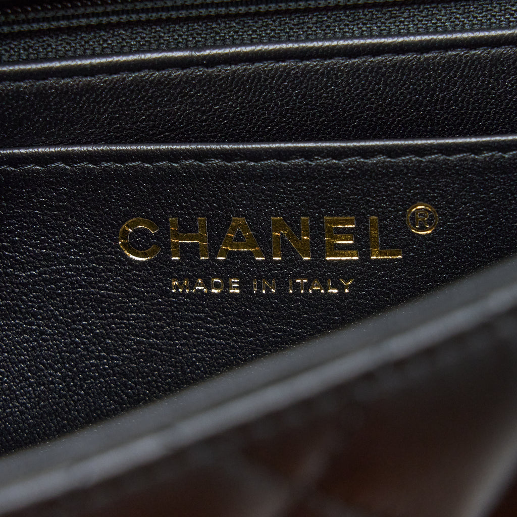 CHANEL TOP HANDLE MINI RECTANGULAR FLAP BAG LAMBSKIN BLACK LGHW (MICROCHIP)