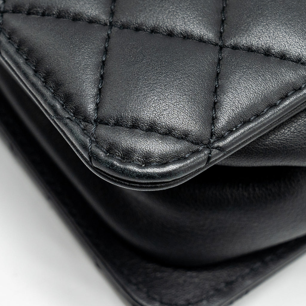 CHANEL GIANT CC LOGO MINI TOTE BAG LAMBSKIN BLACK GHW