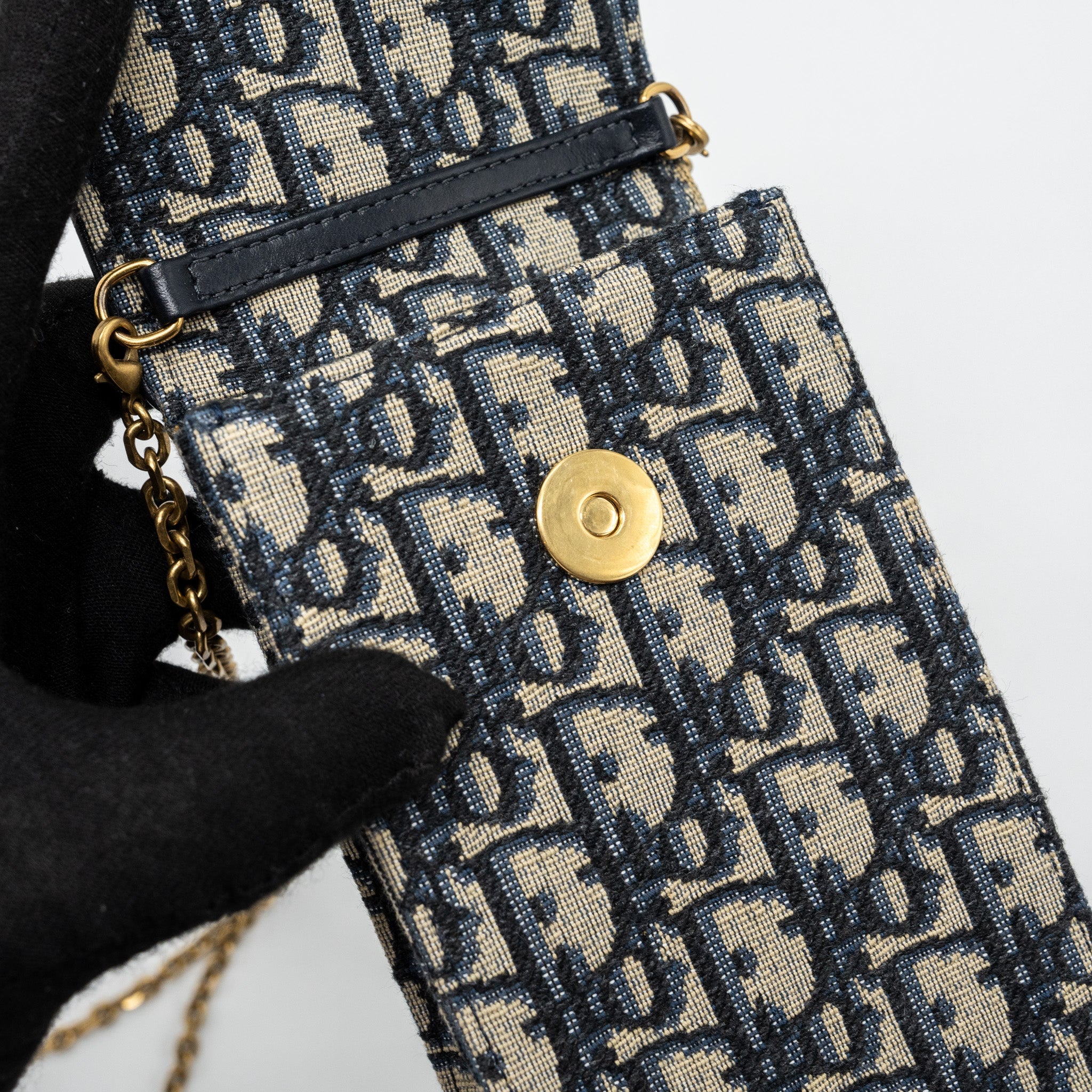 DIOR SADDLE PHONE POUCH DIOR OBLIQUE JACQUARD BLUE GHW