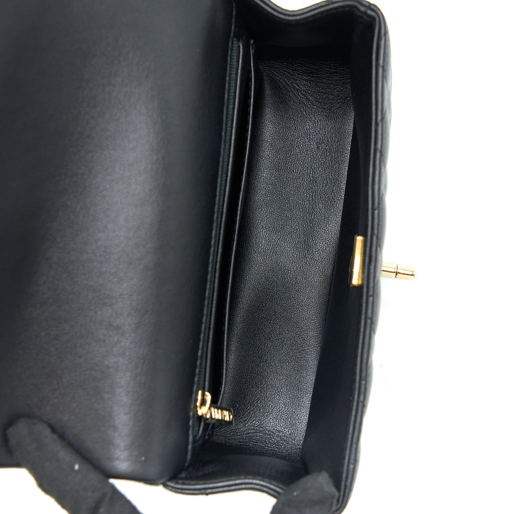 CHANEL TOP HANDLE MINI RECTANGULAR FLAP BAG LAMBSKIN BLACK LGHW (MICROCHIP)