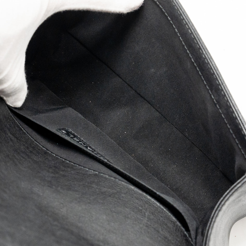 CHANEL TOP HANDLE BOY BAG LIMITED EDITION GRAINED CALFSKIN BLACK RUTHENIUM SILVER HARDWARE