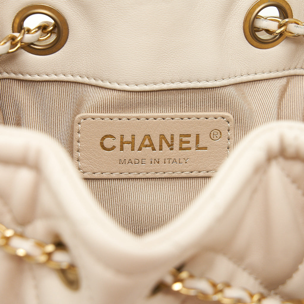 CHANEL BUTTON BUCKET CROSSBODY BAG LAMBSKIN WHITE GHW