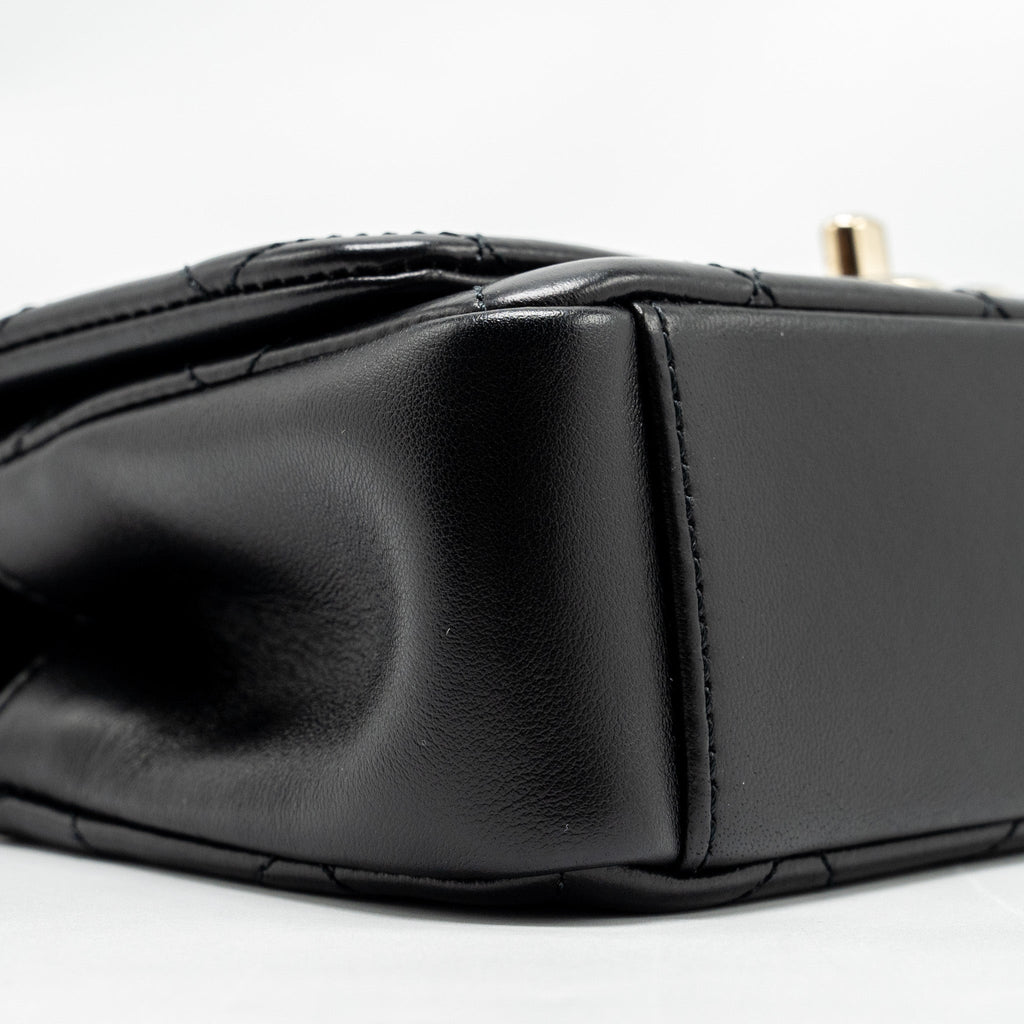 CHANEL ENAMEL CC LOGO QUILTED RECTANGULAR FLAP BAG LAMBSKIN BLACK LGHW