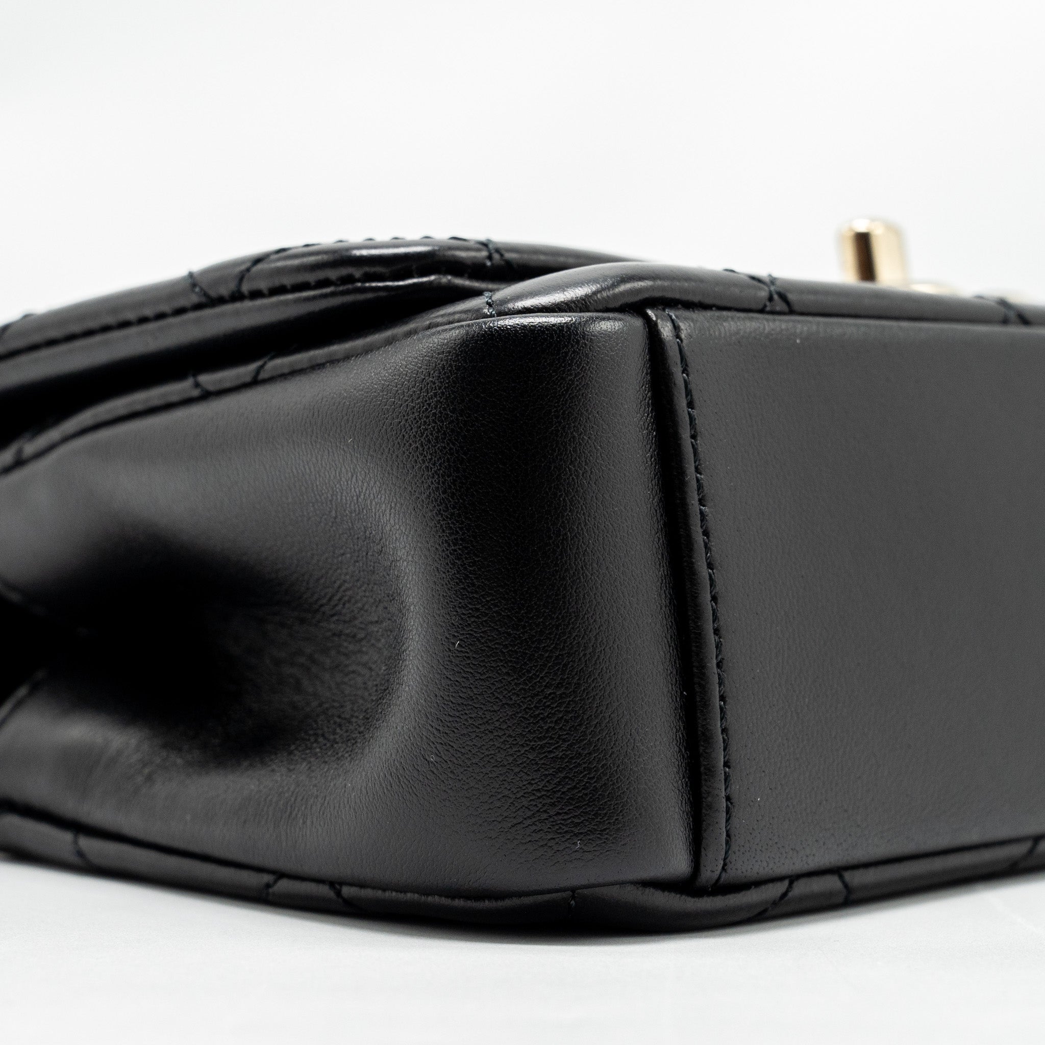 CHANEL ENAMEL CC LOGO QUILTED RECTANGULAR FLAP BAG LAMBSKIN BLACK LGHW