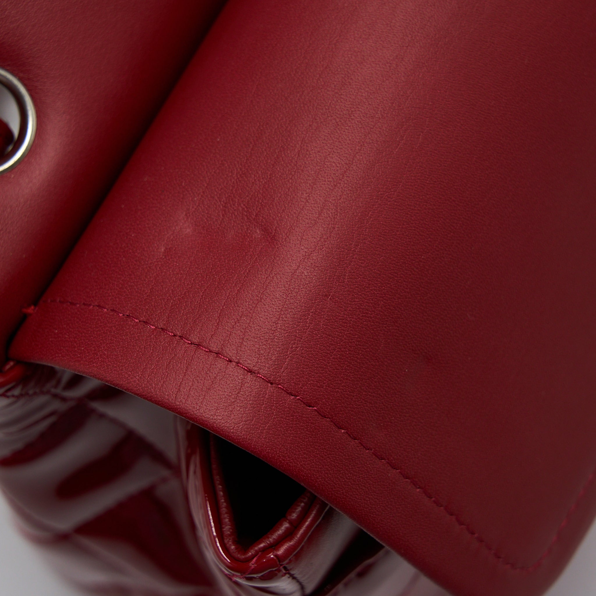 CHANEL JUMBO CLASSIC FLAP BAG PATENT RED SHW