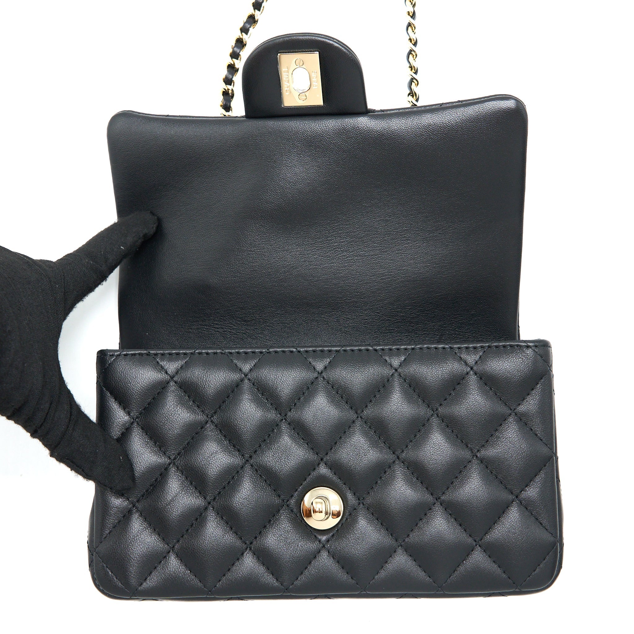 CHANEL TOP HANDLE MINI RECTANGULAR FLAP BAG LAMBSKIN BLACK LGHW (MICROCHIP)