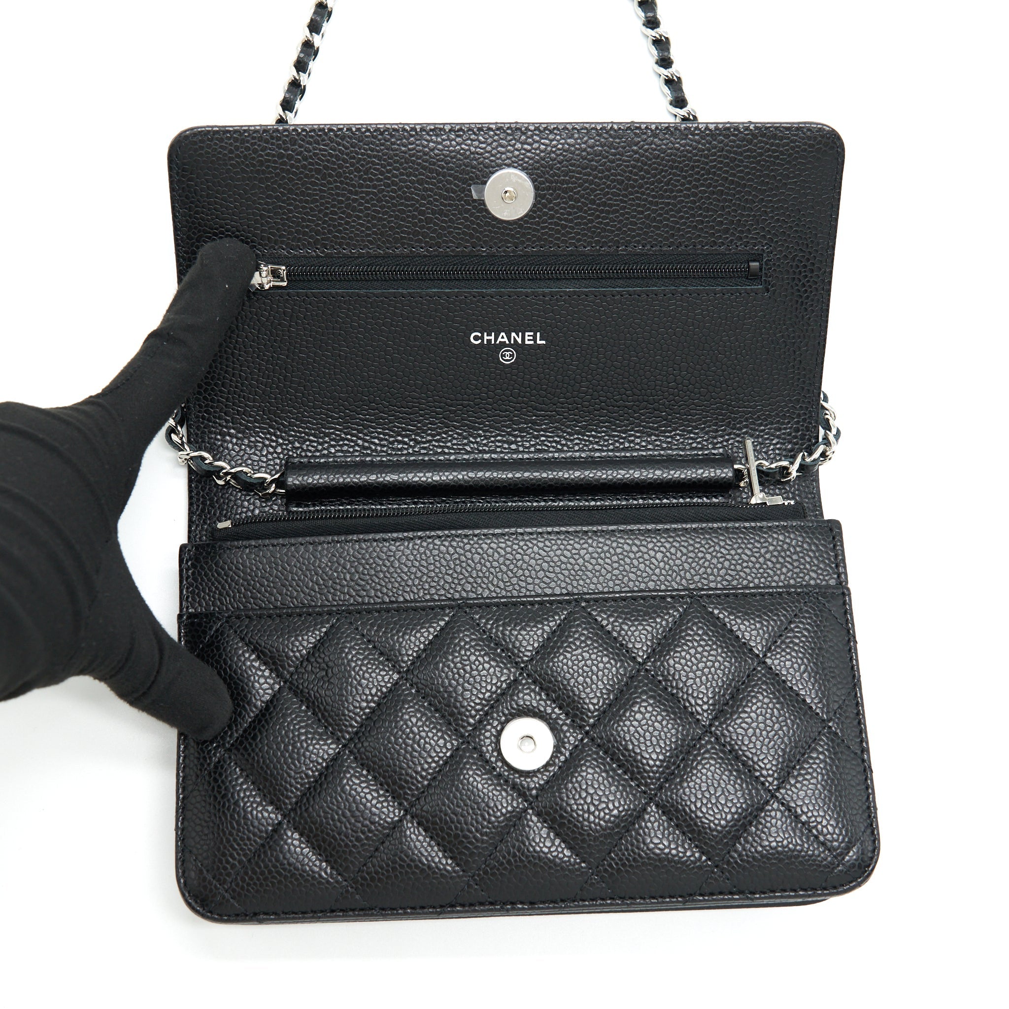 CHANEL CLASSIC WALLET ON CHAIN CAVIAR BLACK SHW (MICROCHIP)