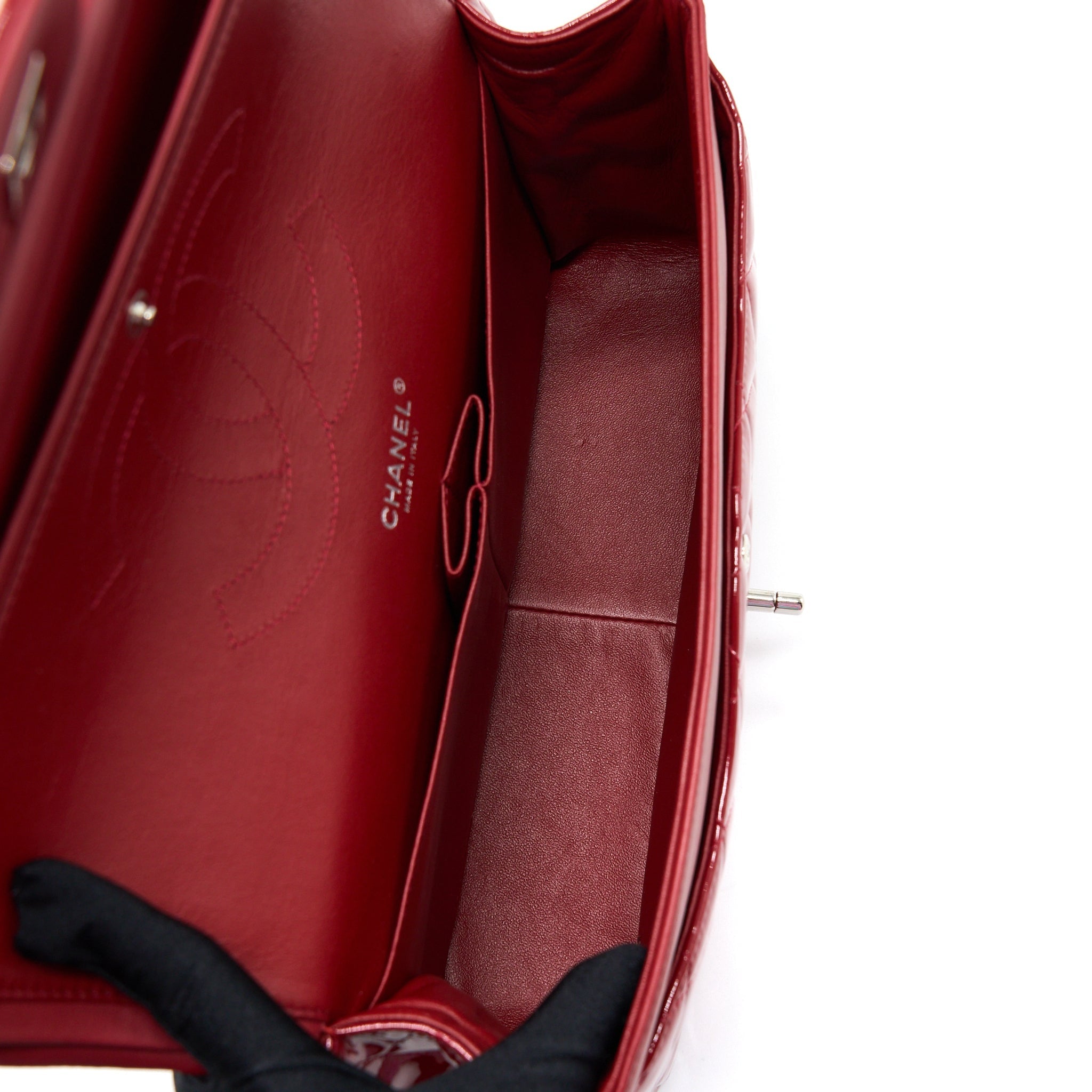 CHANEL JUMBO CLASSIC FLAP BAG PATENT RED SHW