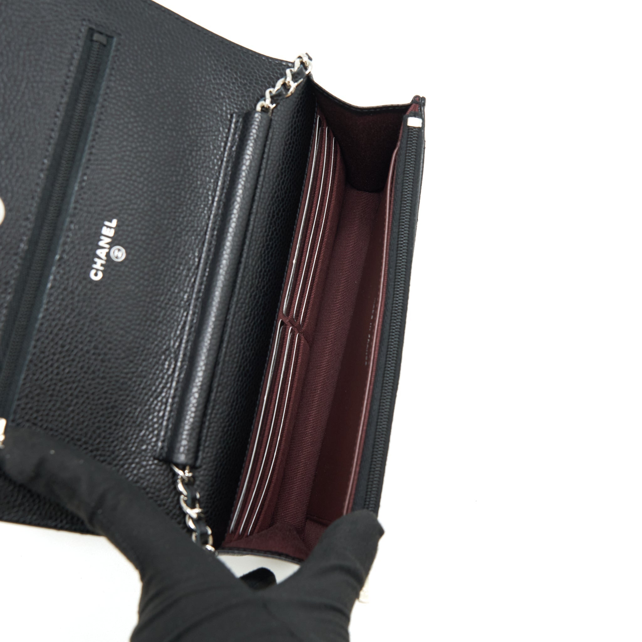 CHANEL CLASSIC WALLET ON CHAIN CAVIAR BLACK SHW (MICROCHIP)