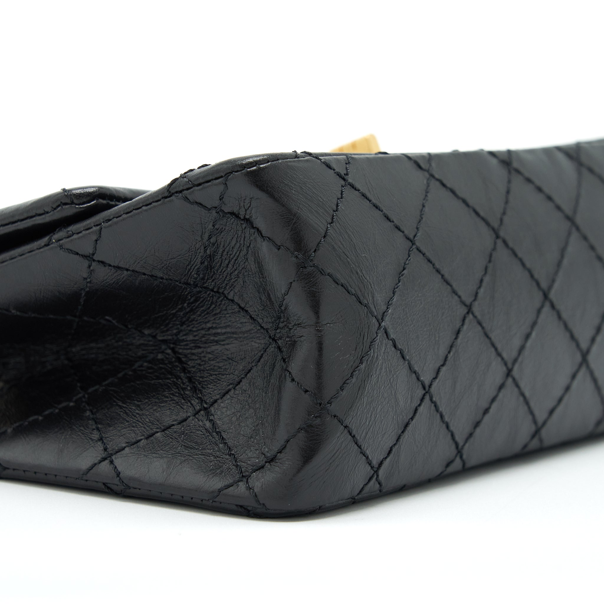 CHANEL MINI 2.55 REISSUE FLAP BAG AGED CALFSKIN BLACK BRUSHED GHW (MICROCHIP)