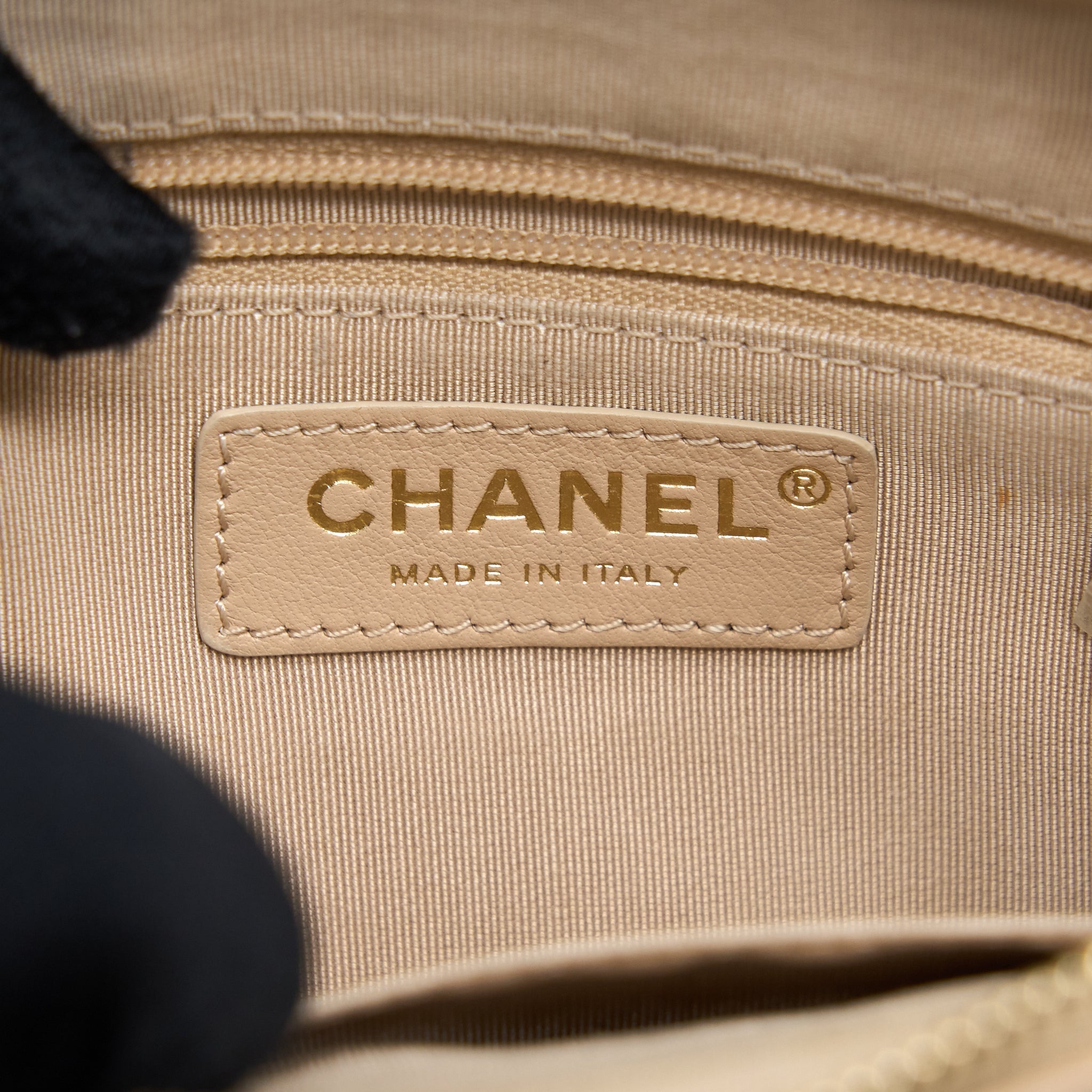 CHANEL SMALL VERTICAL CAMERA BAG WITH CHAIN LAMBSKIN BEIGE LGHW
