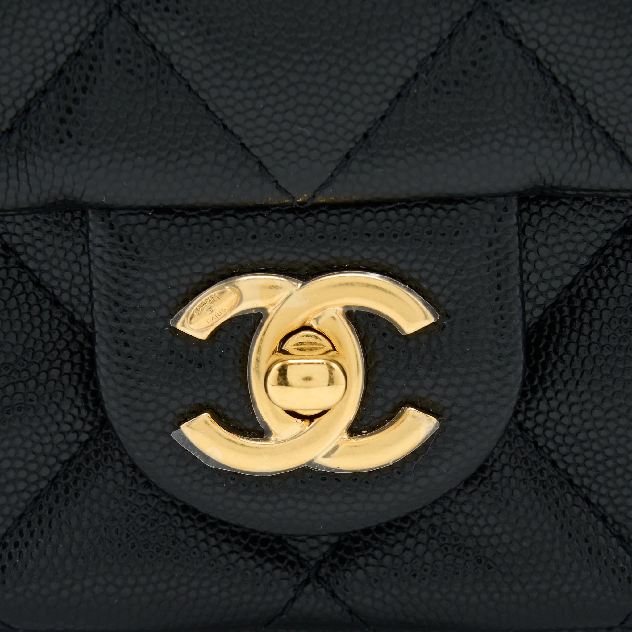 CHANEL 23C MINI FLAP BAG WITH CC LOGO CHAIN GRAINED CALFSKIN BLACK GHW (MICROCHIP)
