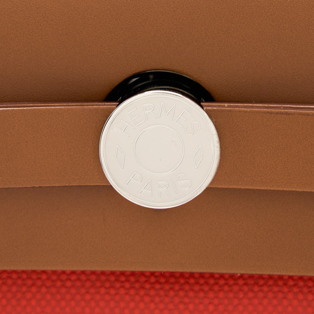 HERMES HERBAG 31 WITH BERLINE CANVAS AND HUNTER ORANGE MECANO/ECRU- BEIGE SHW