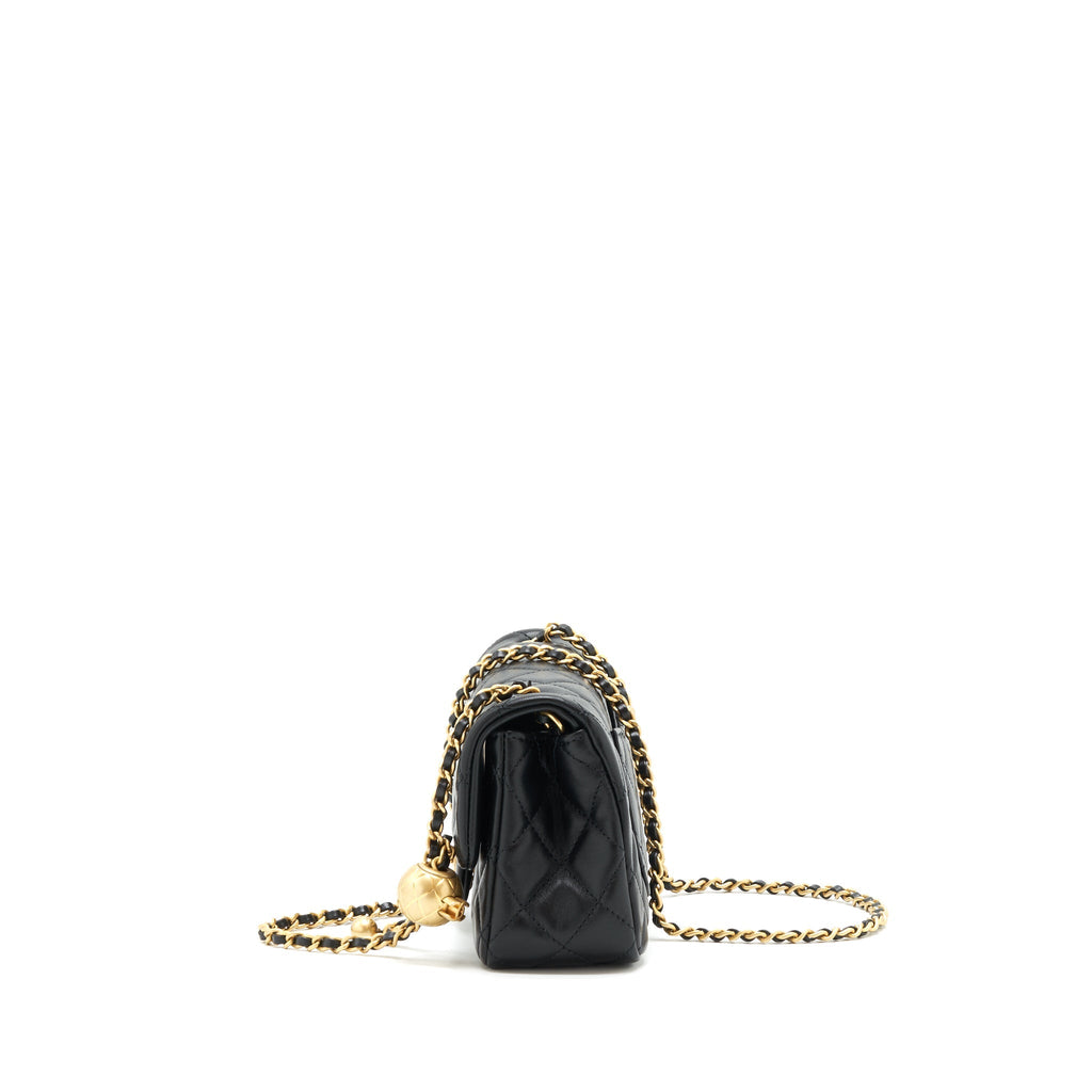 CHANEL 22C PEARL CRUSH MINI RECTANGULAR LAMBSKIN BLACK GHW (MICROCHIP)