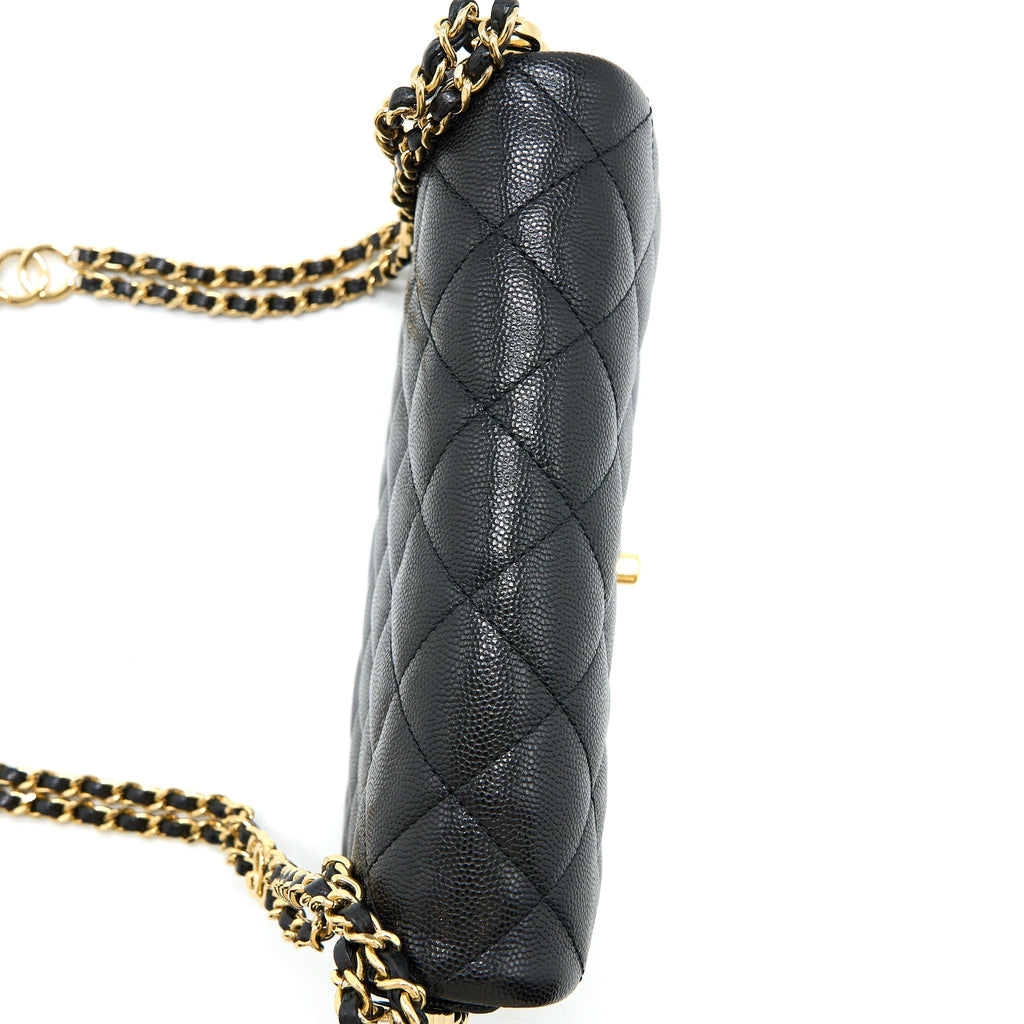 CHANEL 23C MINI FLAP BAG WITH CC LOGO CHAIN GRAINED CALFSKIN BLACK GHW (MICROCHIP)