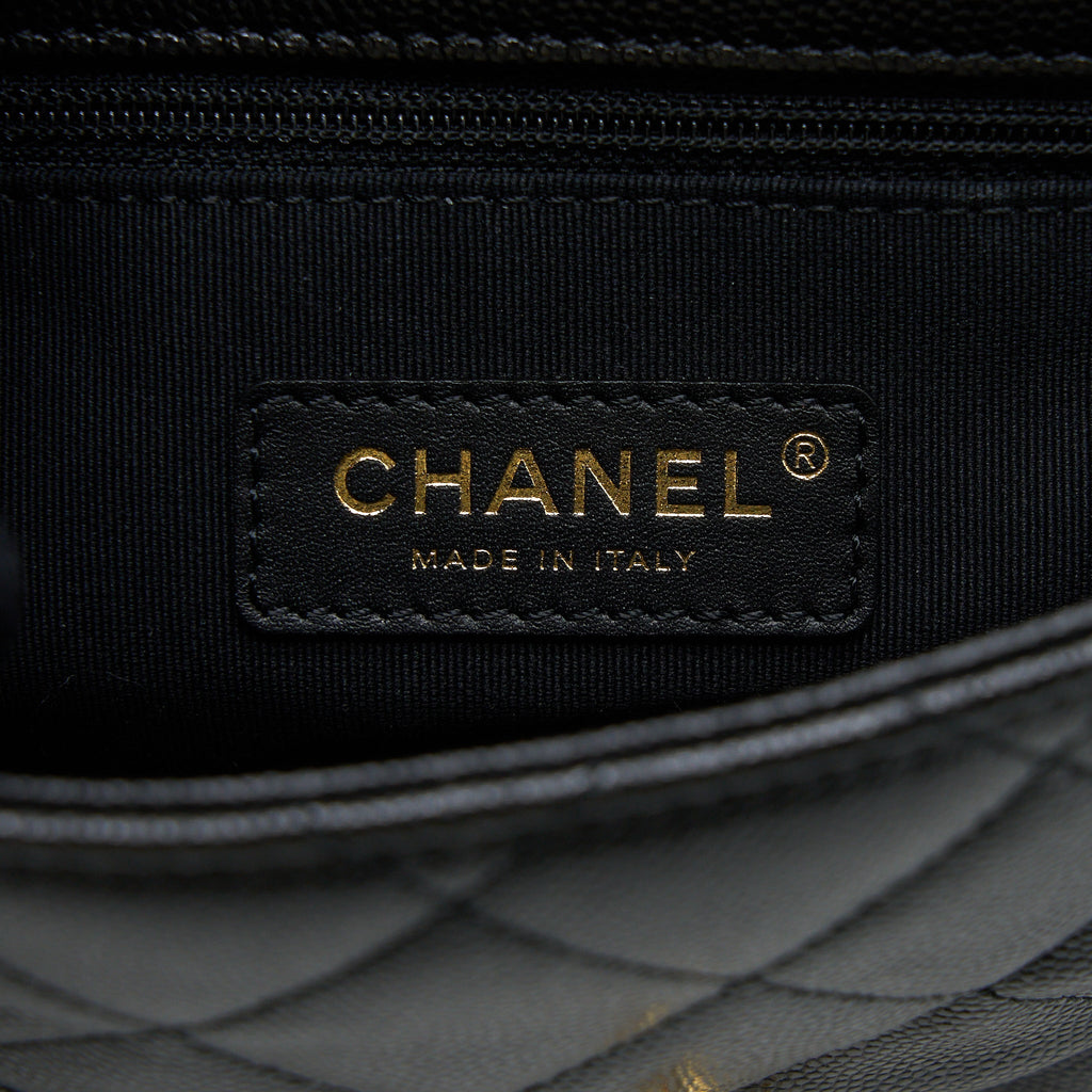 CHANEL 23C MINI FLAP BAG WITH CC LOGO CHAIN GRAINED CALFSKIN BLACK GHW (MICROCHIP)