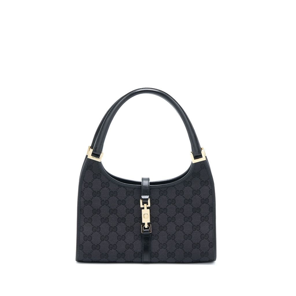 GUCCI VINTAGE JACKIE BAG GG PRINTED CANVAS BLACK GHW