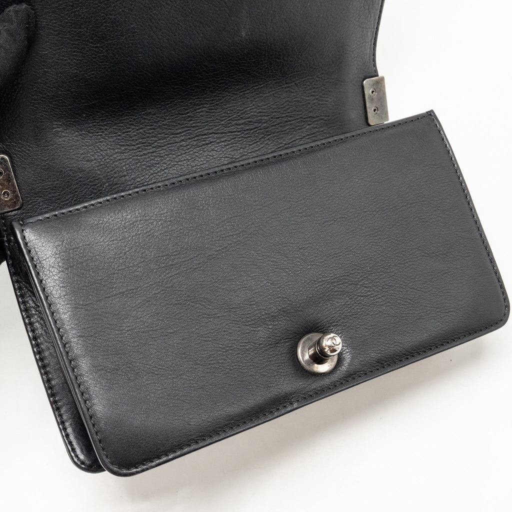 CHANEL SMALL BOY BAG ARABESQUE CALFSKIN BLACK RUTHENIUM SHW