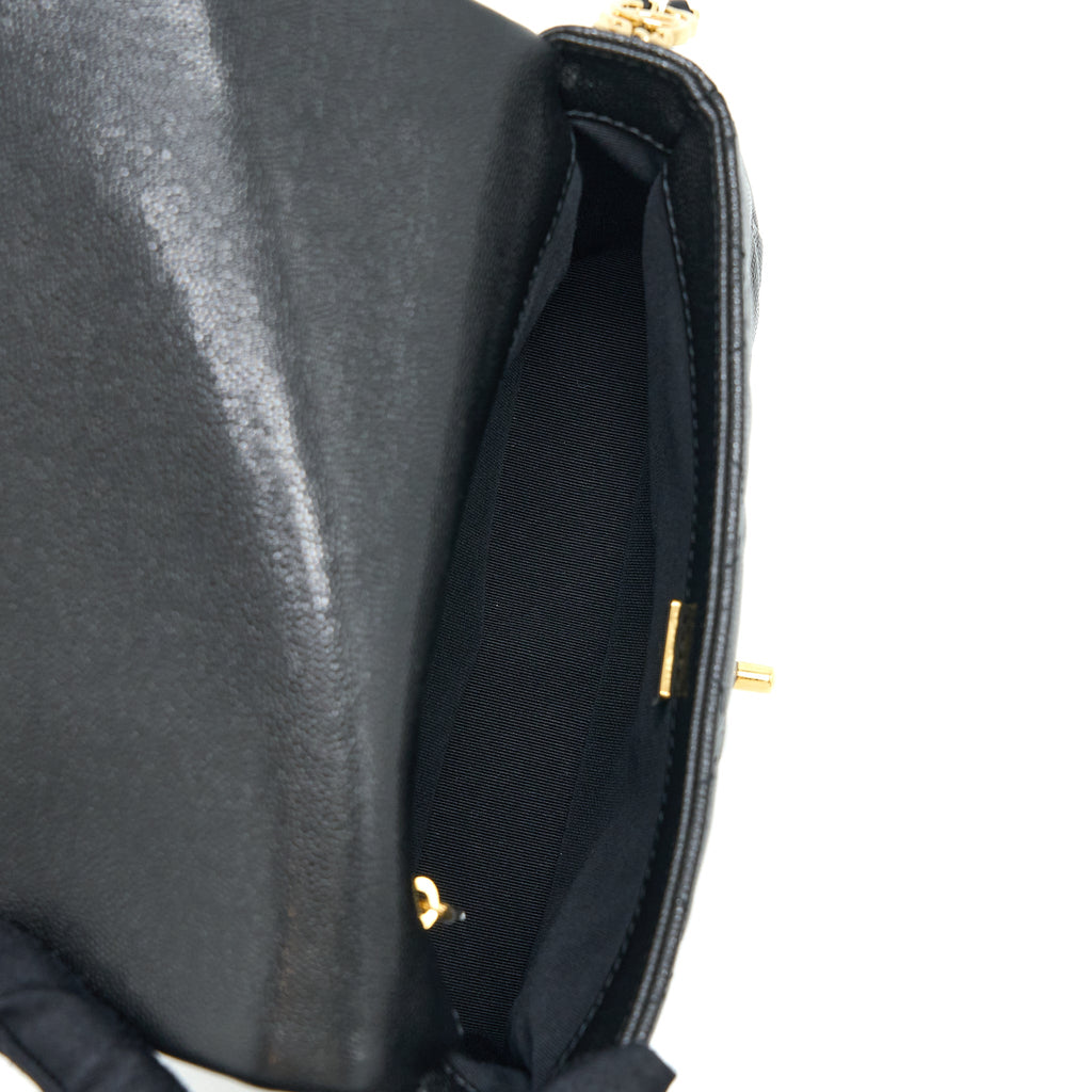 CHANEL 23C MINI FLAP BAG WITH CC LOGO CHAIN GRAINED CALFSKIN BLACK GHW (MICROCHIP)