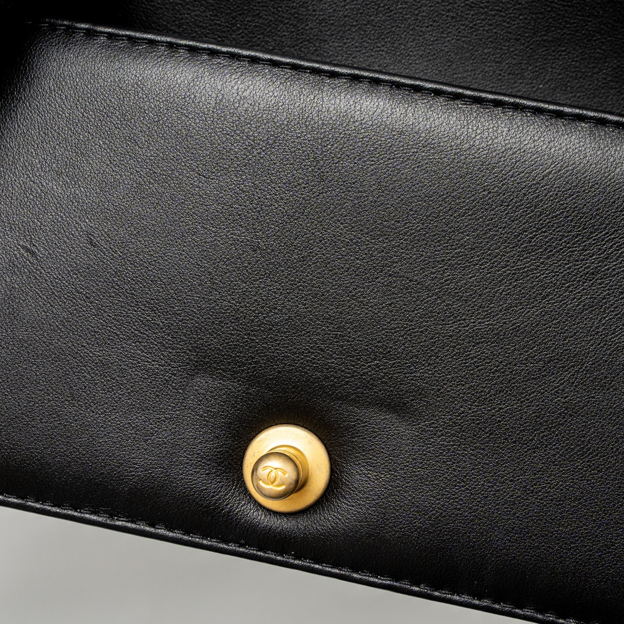CHANEL TOP HANDLE SMALL BOY BAG CALFSKIN BLACK BRUSHED GHW