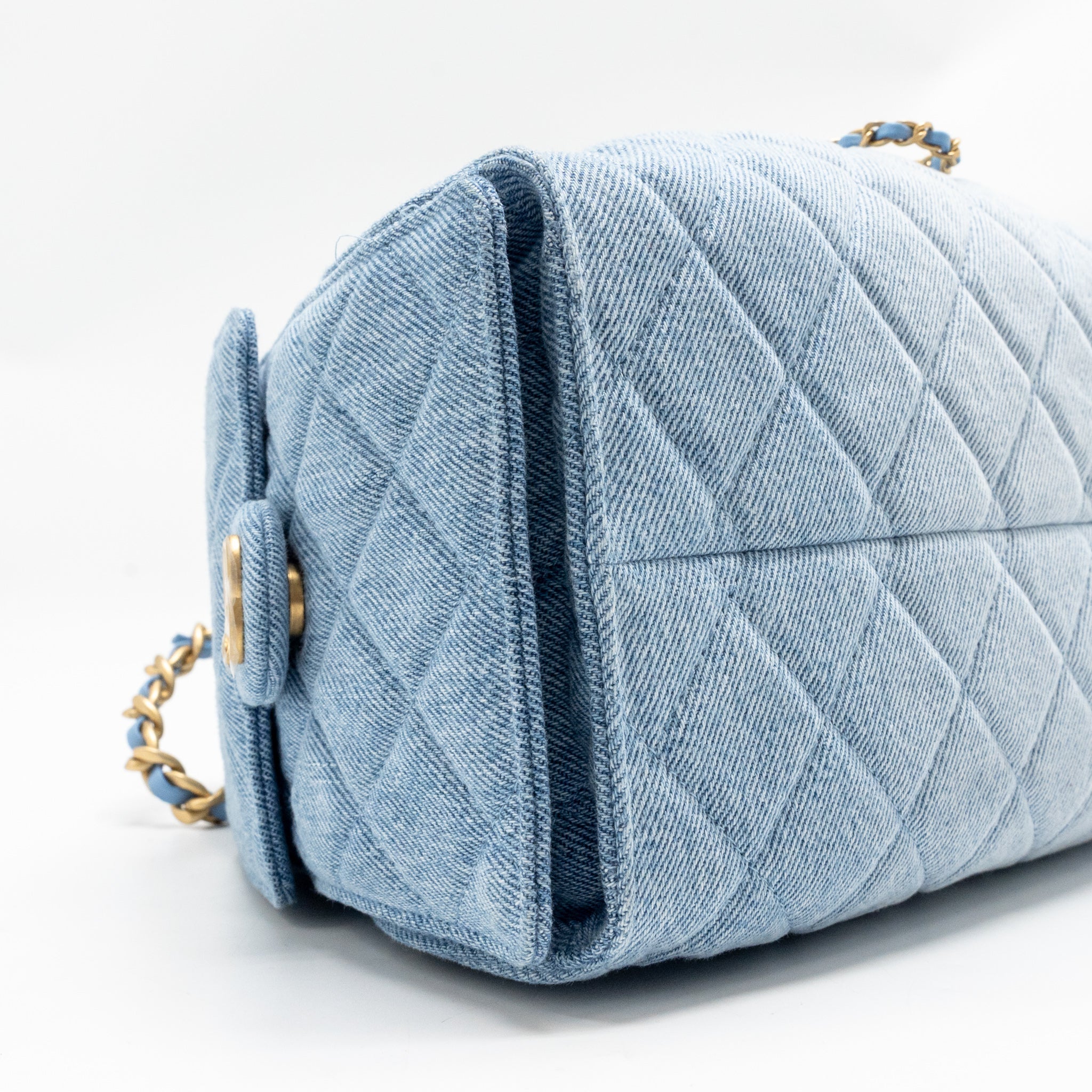 CHANEL SMALL 25 BAG WASHED DENIM LIGHT BLUE GHW (MICROCHIP)