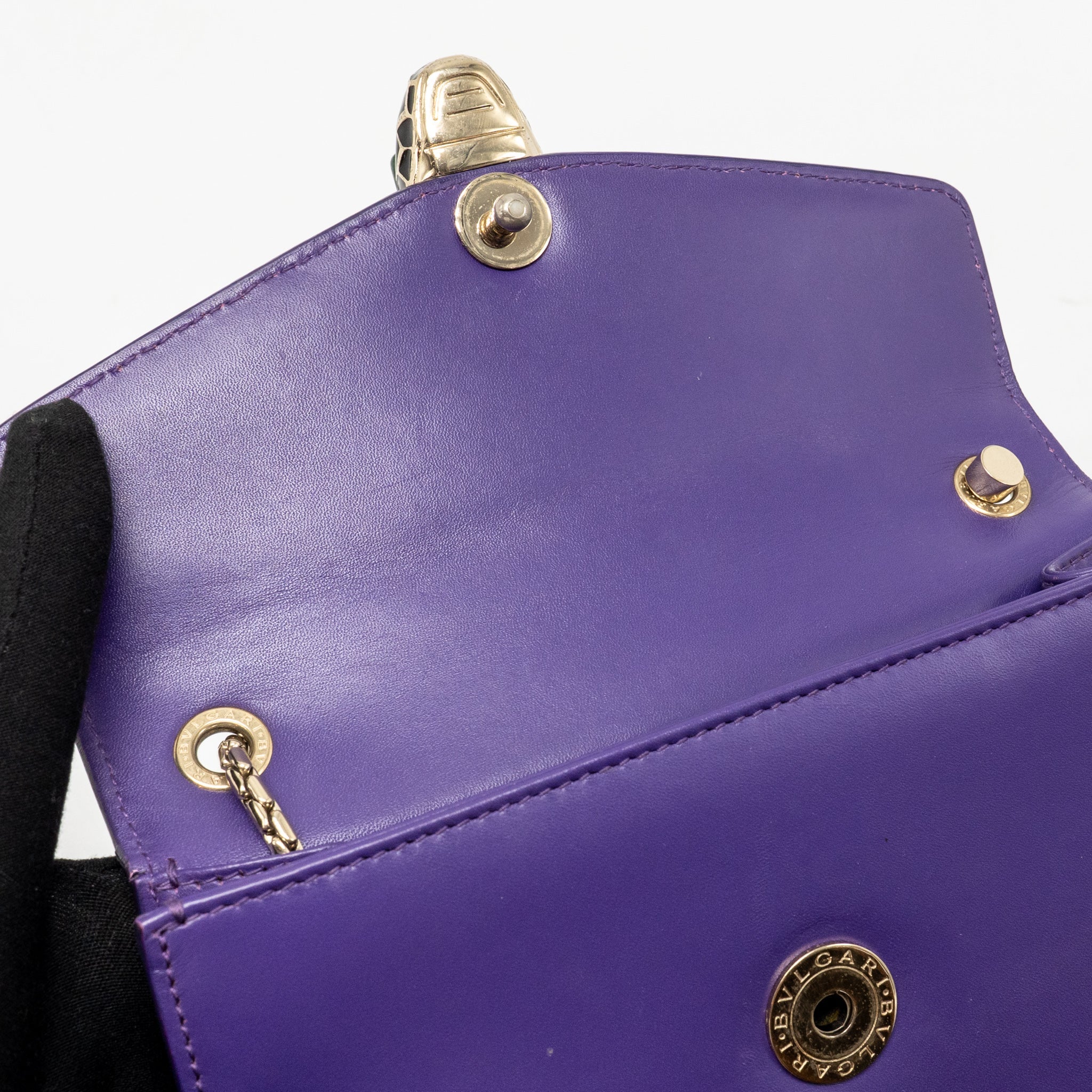 BVLGARI SERPENTI FOREVER BAG CRYSTAL GALUCHAT/CALFSKIN PURPLE LGHW