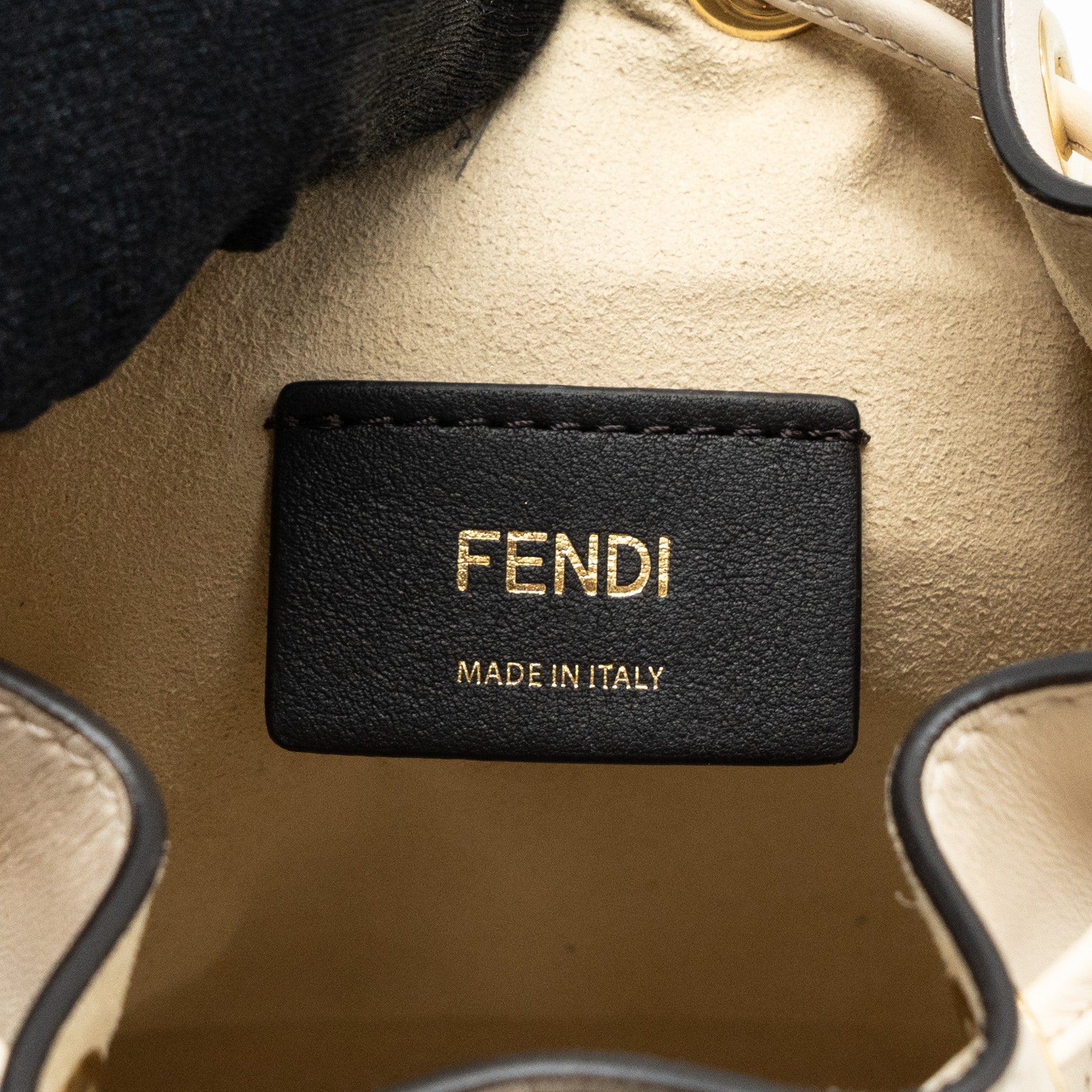 FENDI MINI MON TRESOR BUCKET BAG FABRIC / LEATHER CREAM LGHW