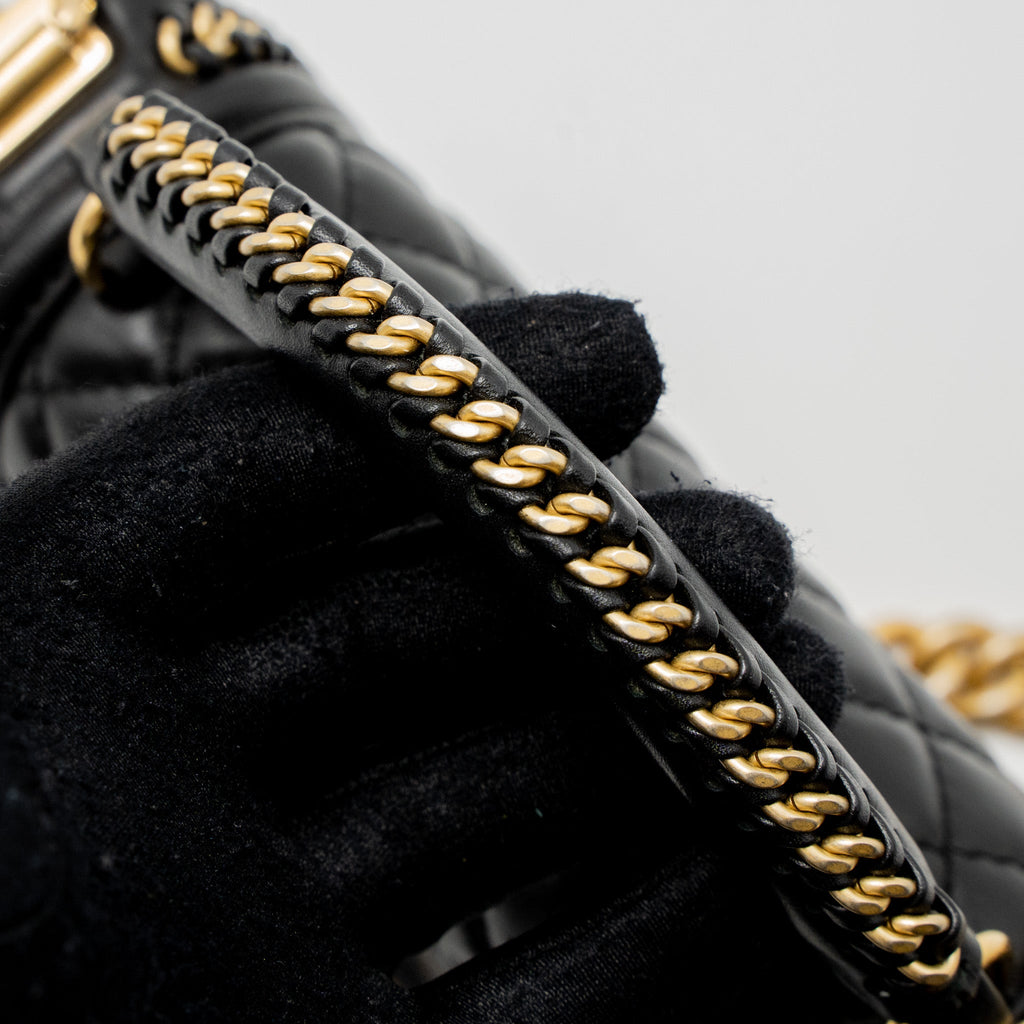 CHANEL TOP HANDLE SMALL BOY BAG CALFSKIN BLACK BRUSHED GHW
