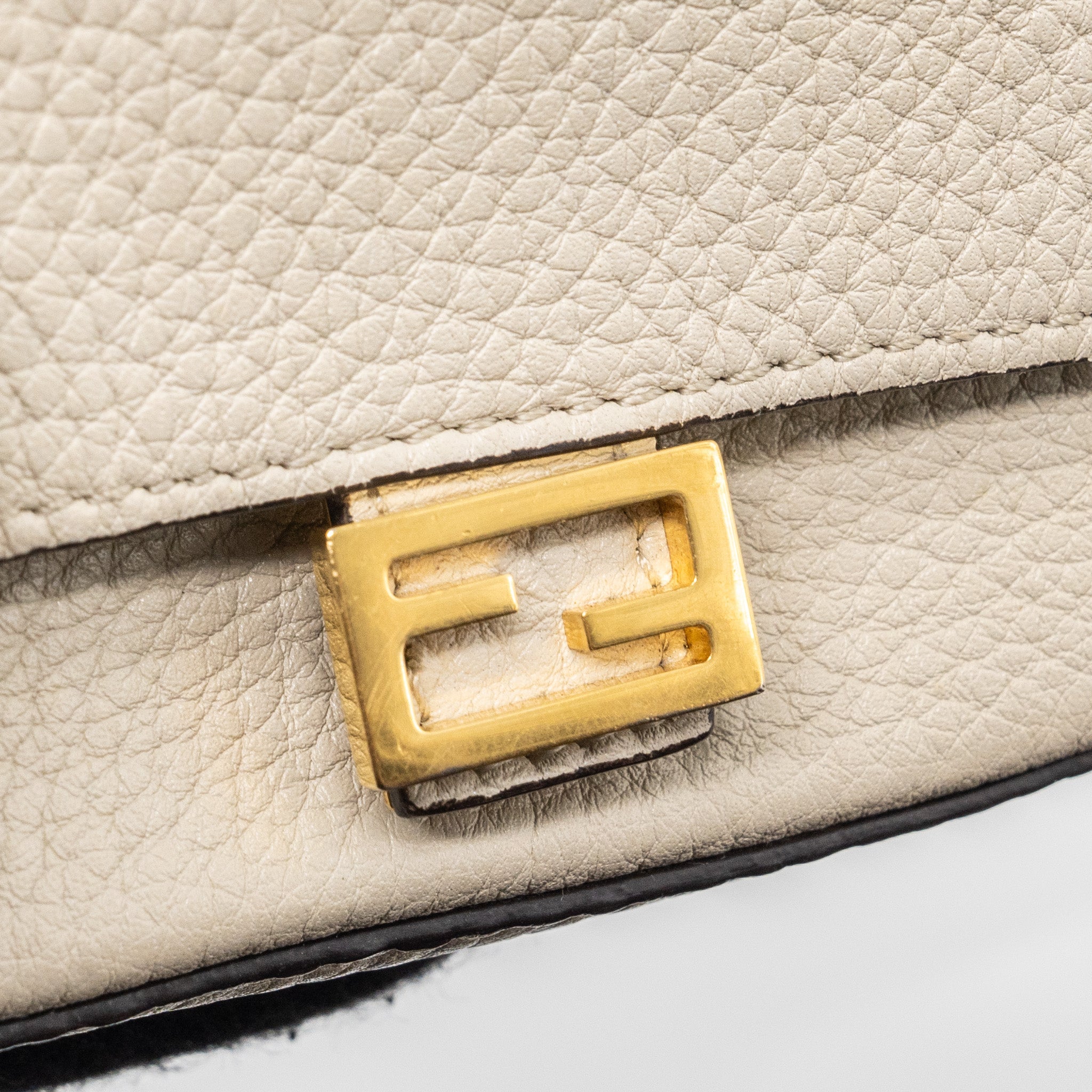 FENDI MINI BAGUETTE KEYRING CHARM CALFSKIN BEIGE GHW