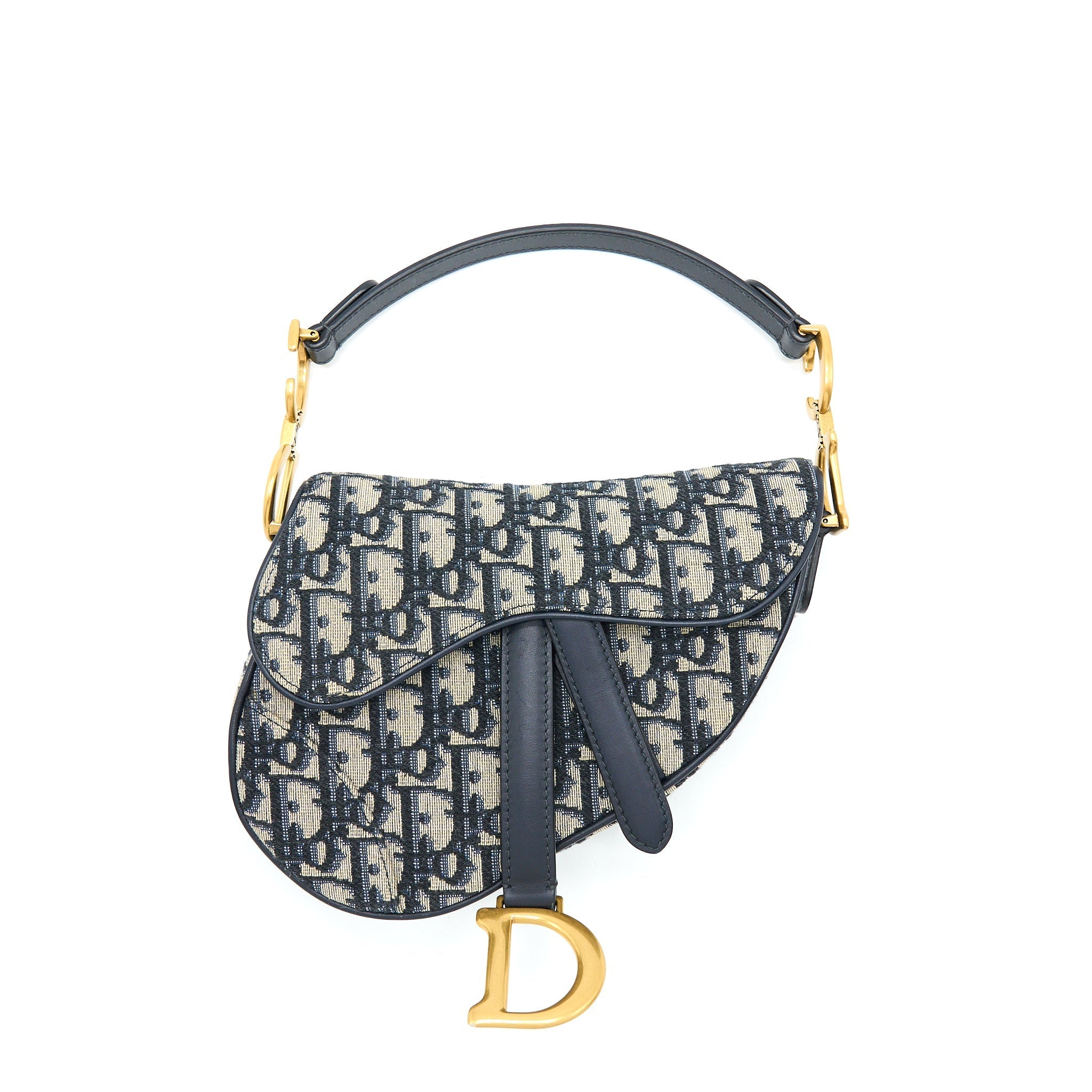 DIOR MINI SADDLE BLUE OBLIQUE GHW