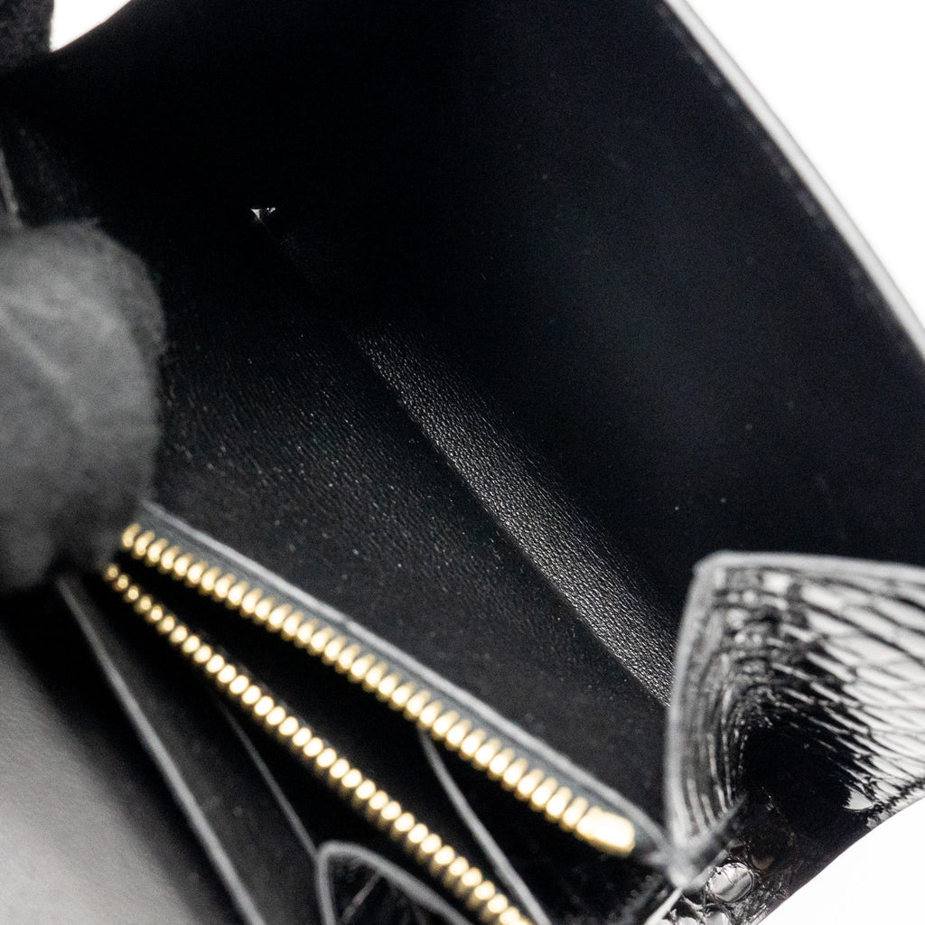 HERMES CONSTANCE COMPACT WALLET SHINY ALLIGATOR MISSISSIPPIENSIS BLACK GHW