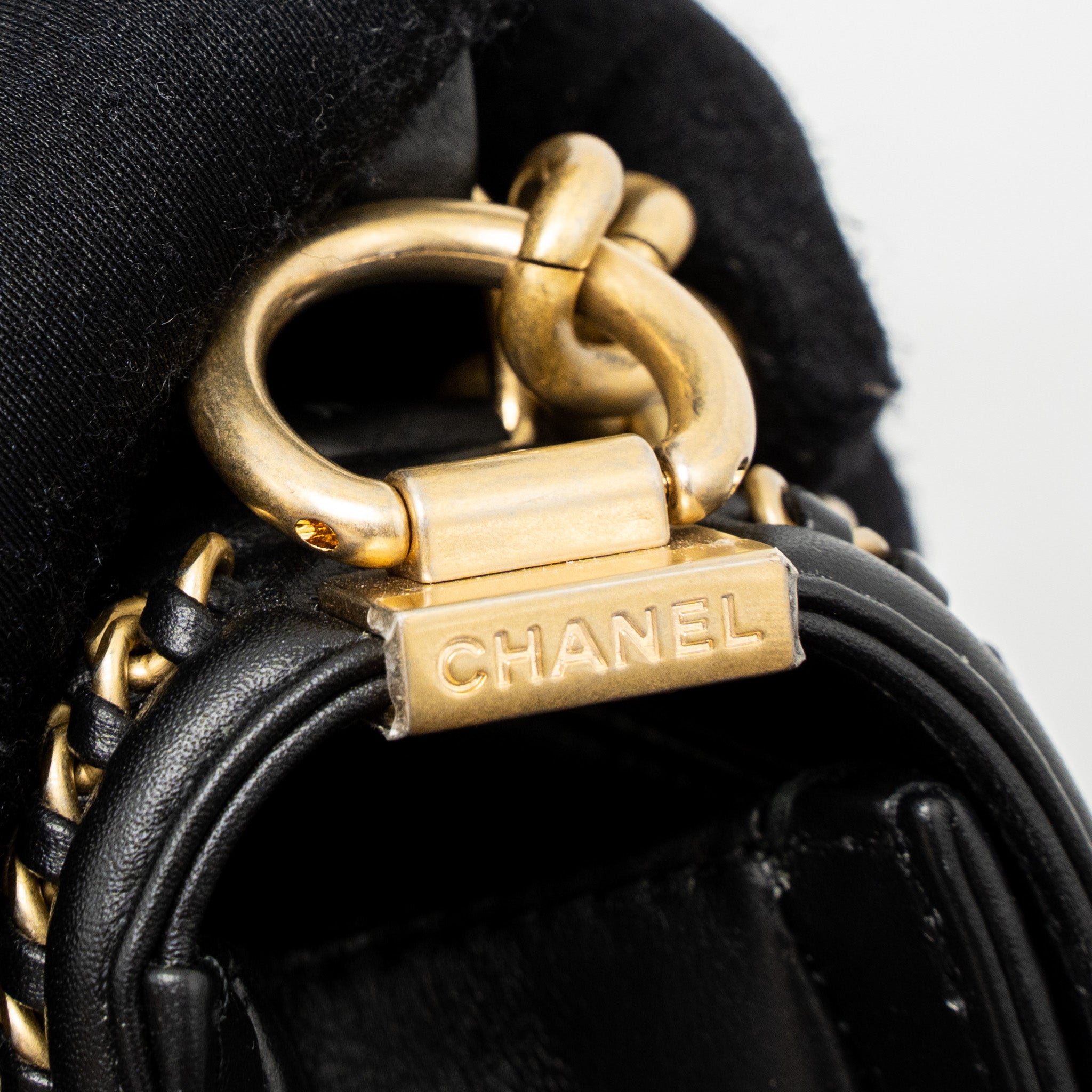 CHANEL TOP HANDLE SMALL BOY BAG CALFSKIN BLACK BRUSHED GHW