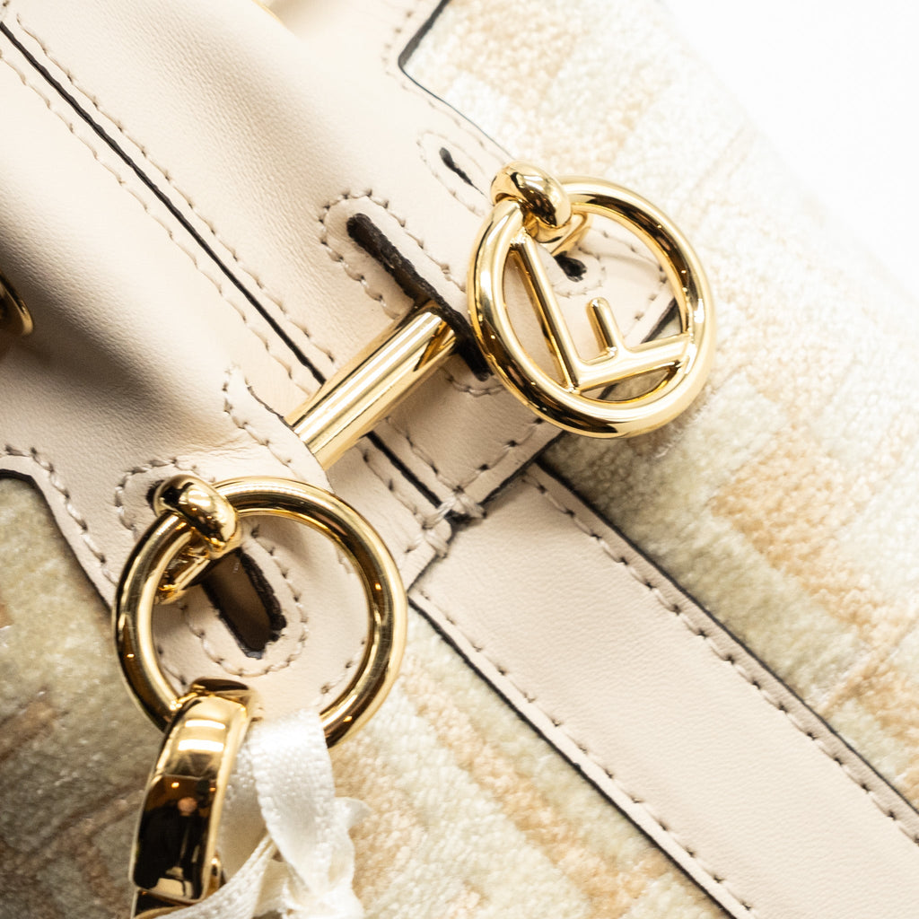 FENDI MINI MON TRESOR BUCKET BAG FABRIC / LEATHER CREAM LGHW