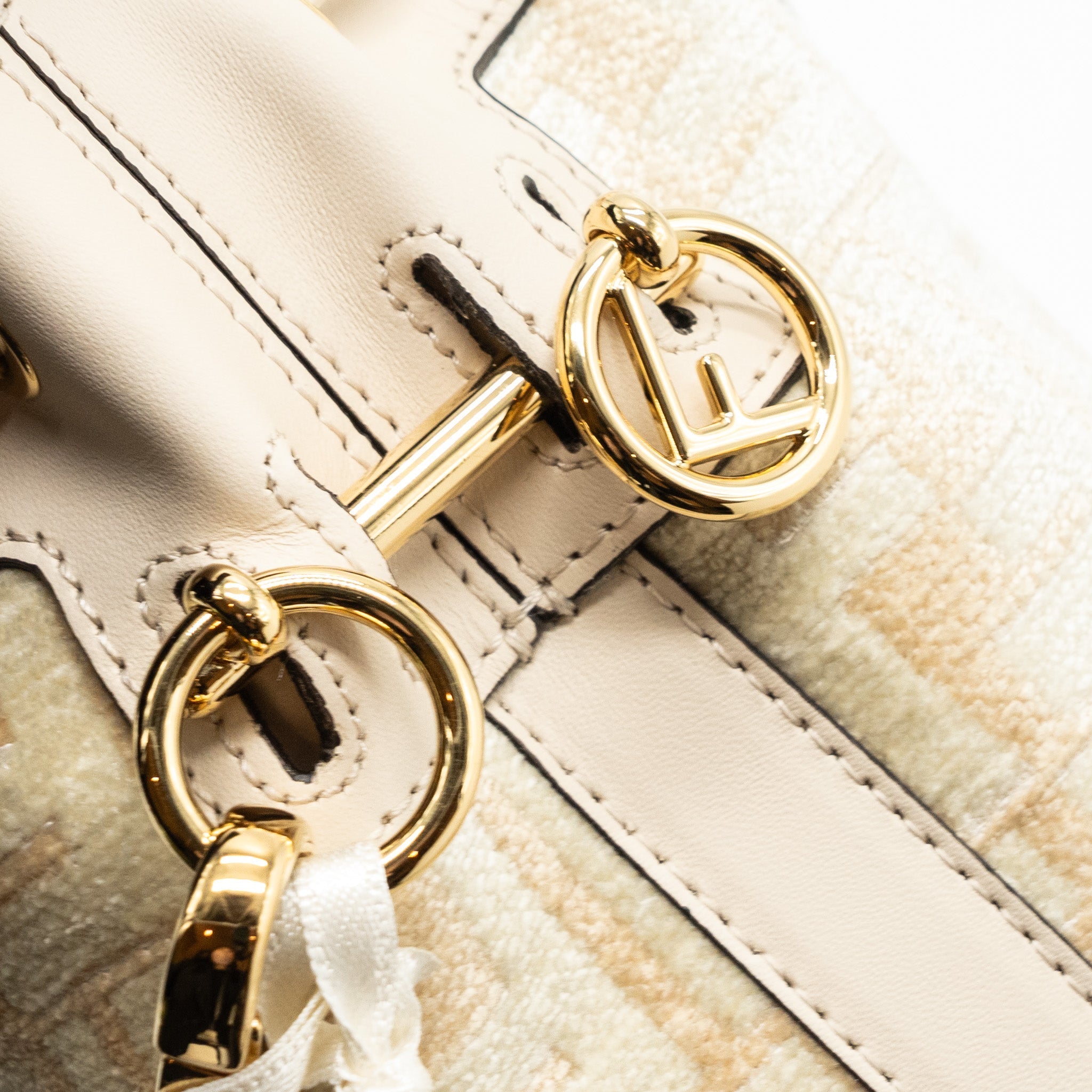 FENDI MINI MON TRESOR BUCKET BAG FABRIC / LEATHER CREAM LGHW