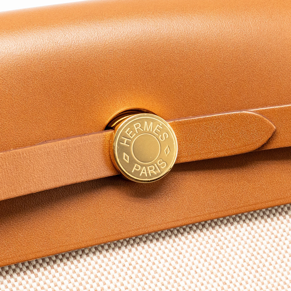HERMES HERBAG MINI CANVAS/HUNTER LEATHER ECRU-BEIGE/FAUVE GHW