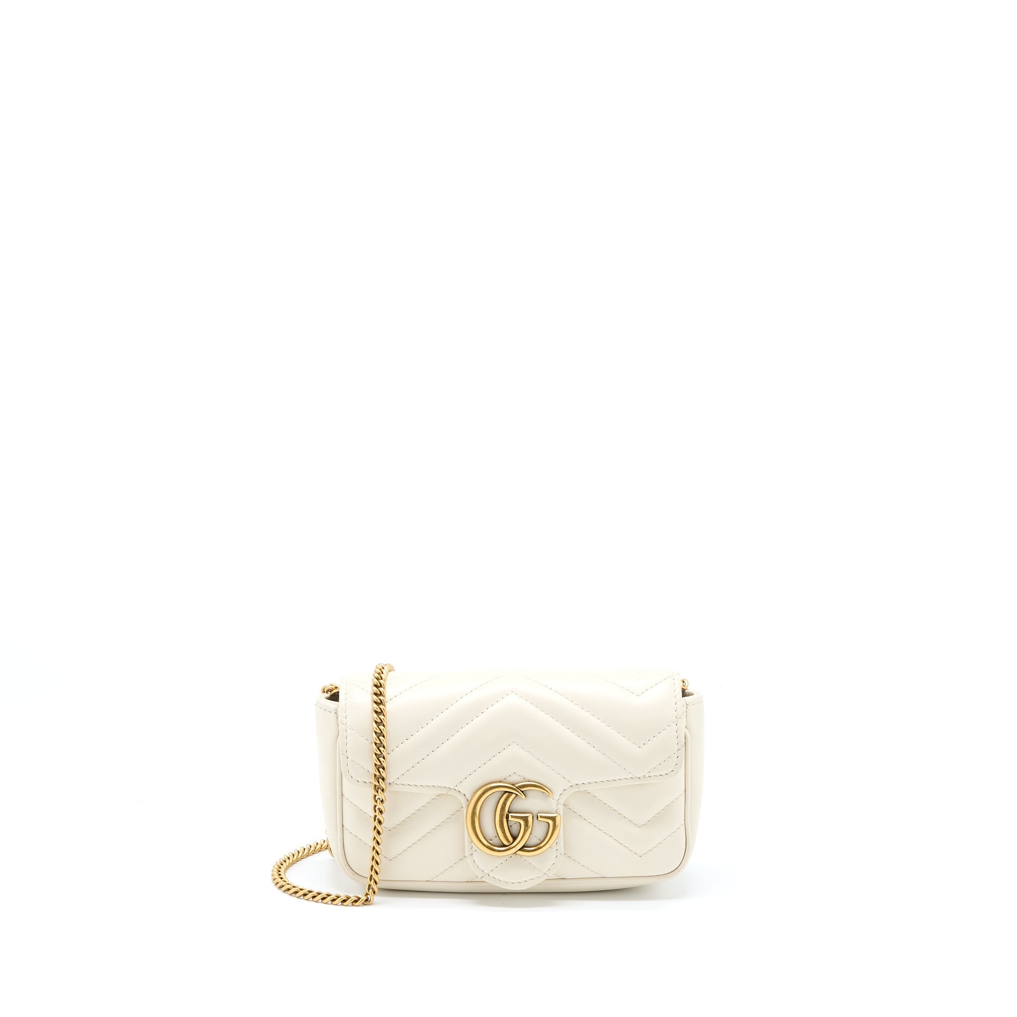 GUCCI GG MARMONT SUPER MINI BAG MATELASSÉ WHITE BRUSHED GHW