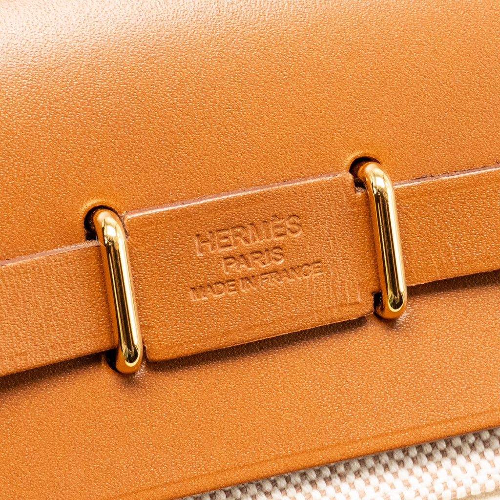 HERMES HERBAG MINI CANVAS/HUNTER LEATHER ECRU-BEIGE/FAUVE GHW