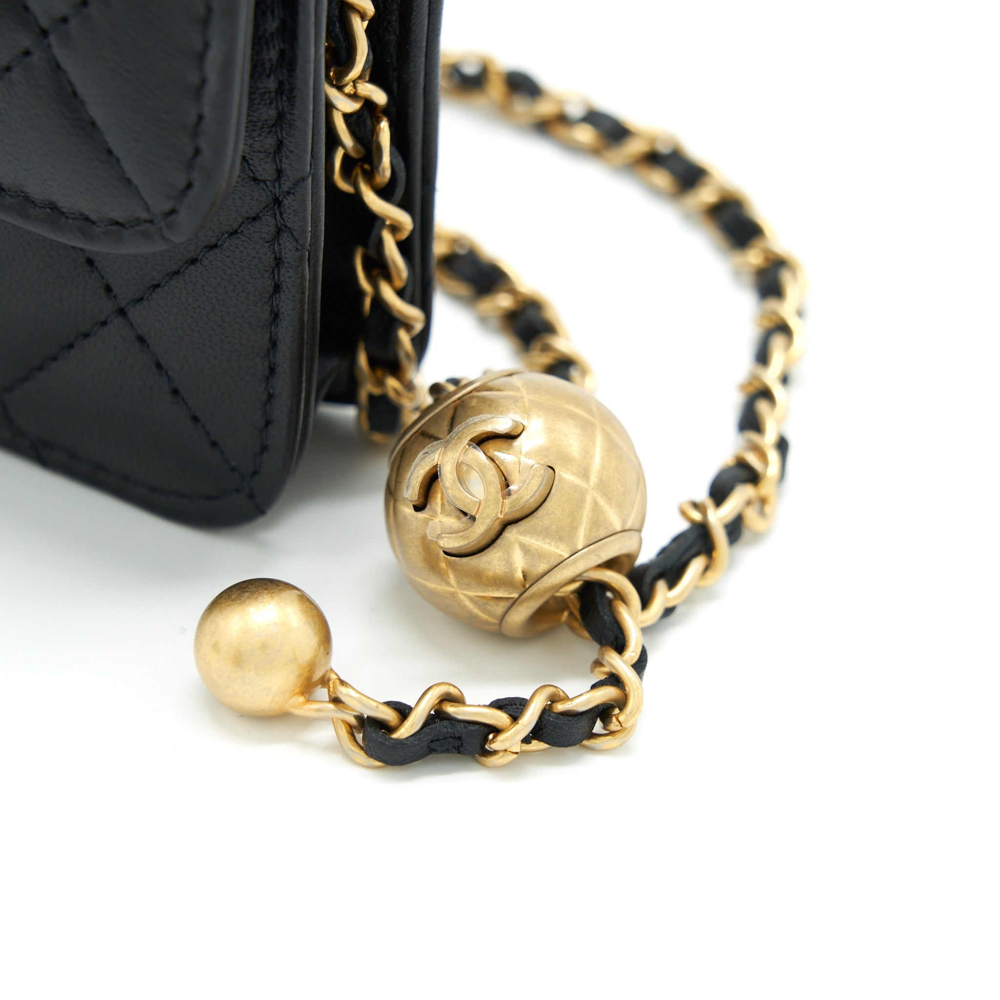 CHANEL PEARL CRUSH MINI FLAP BELT BAG LAMBSKIN BLACK GHW