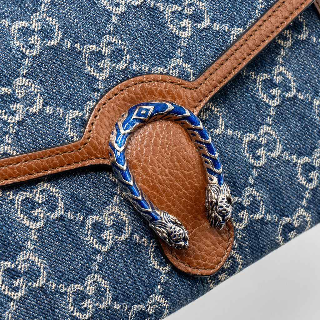GUCCI DIONYSUS CHAIN WALLET BAG GG SUPREME DENIM/LEATHER MULTICOLOUR HARDWARE