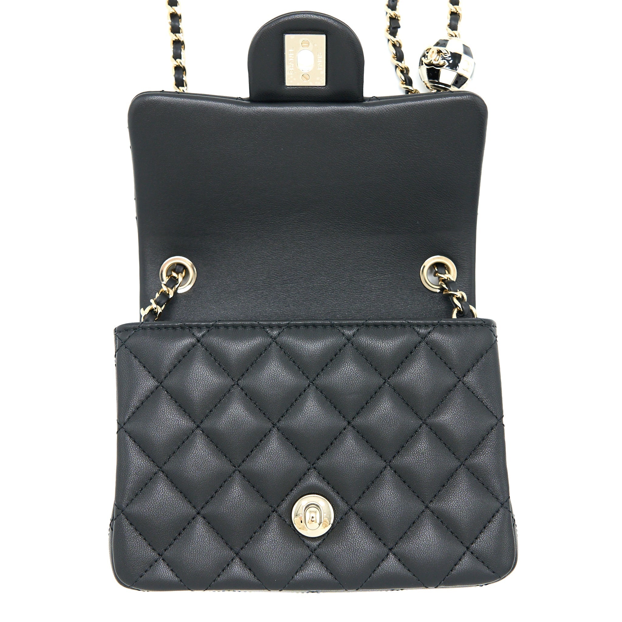 CHANEL 23C PEARL CRUSH MINI SQUARE FLAP BAG LAMBSKIN BLACK LGHW (MICROCHIP)