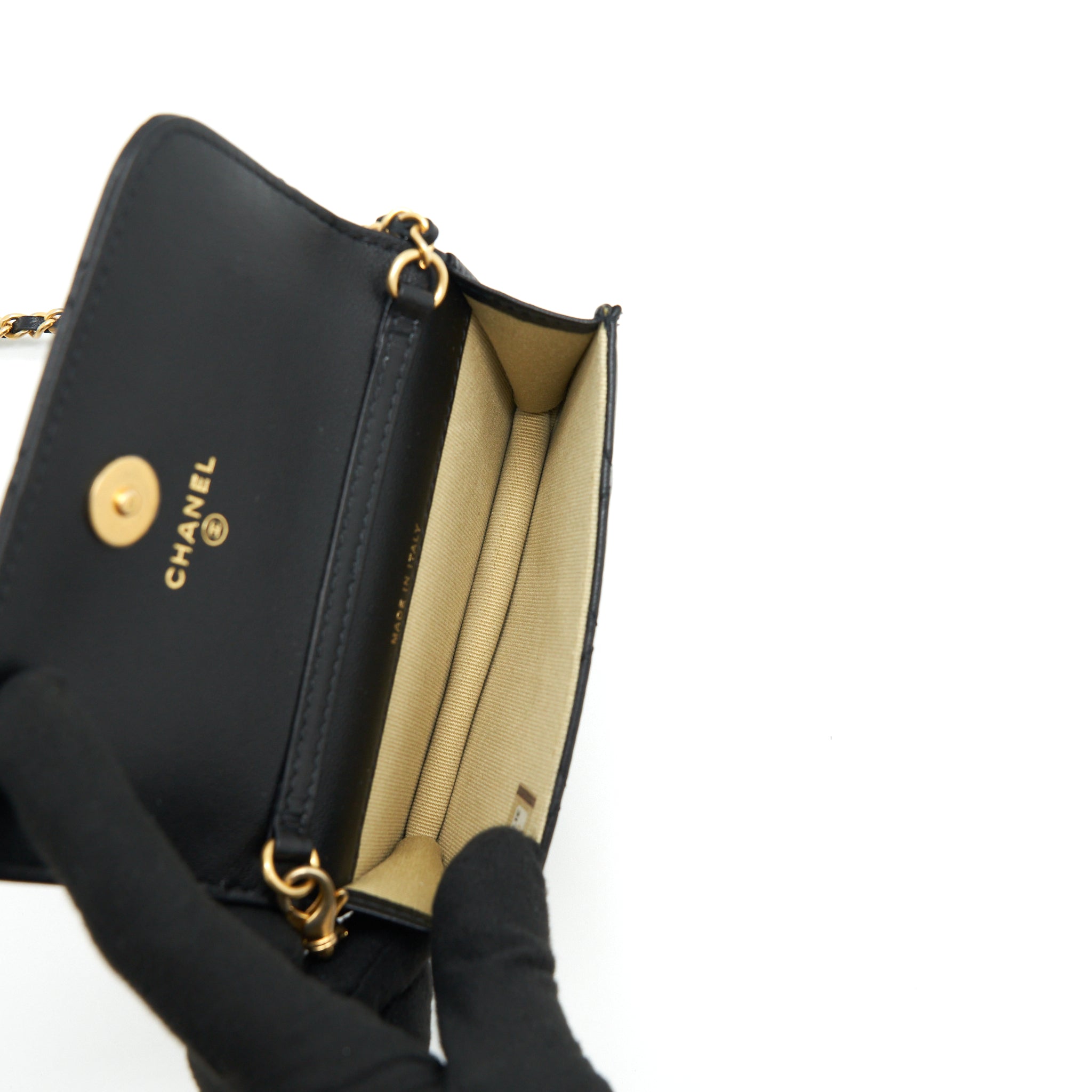 CHANEL PEARL CRUSH MINI FLAP BELT BAG LAMBSKIN BLACK GHW