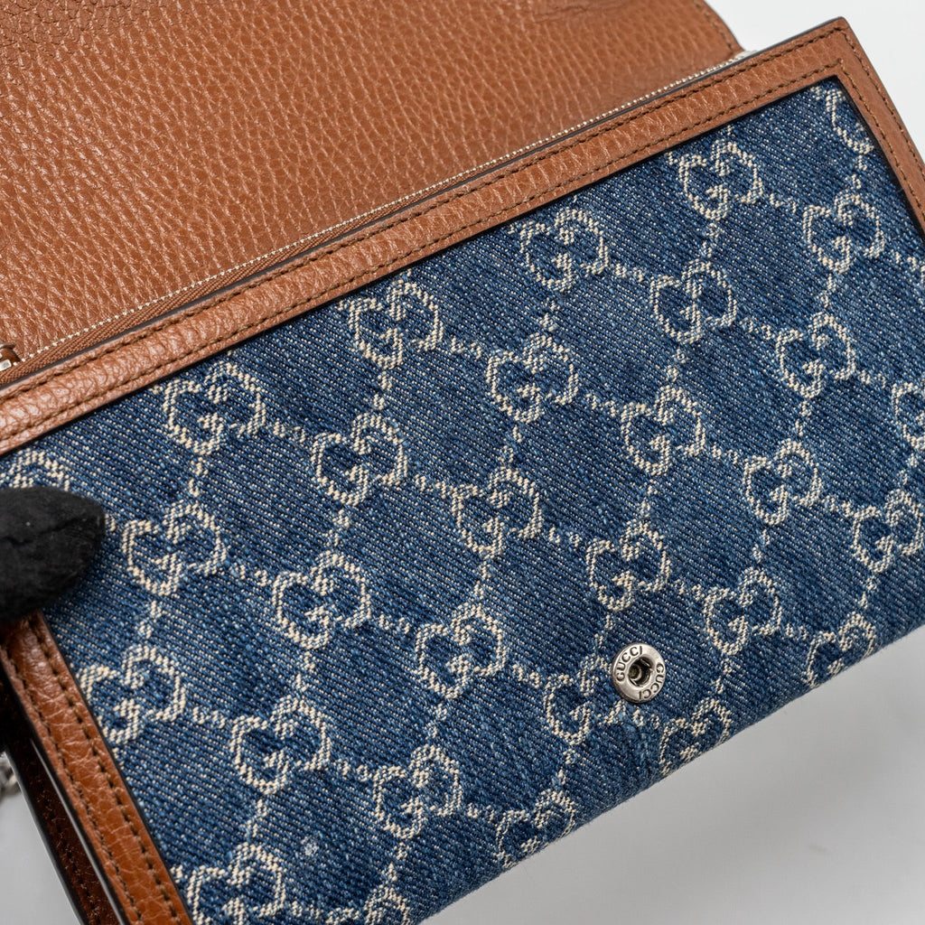 GUCCI DIONYSUS CHAIN WALLET BAG GG SUPREME DENIM/LEATHER MULTICOLOUR HARDWARE