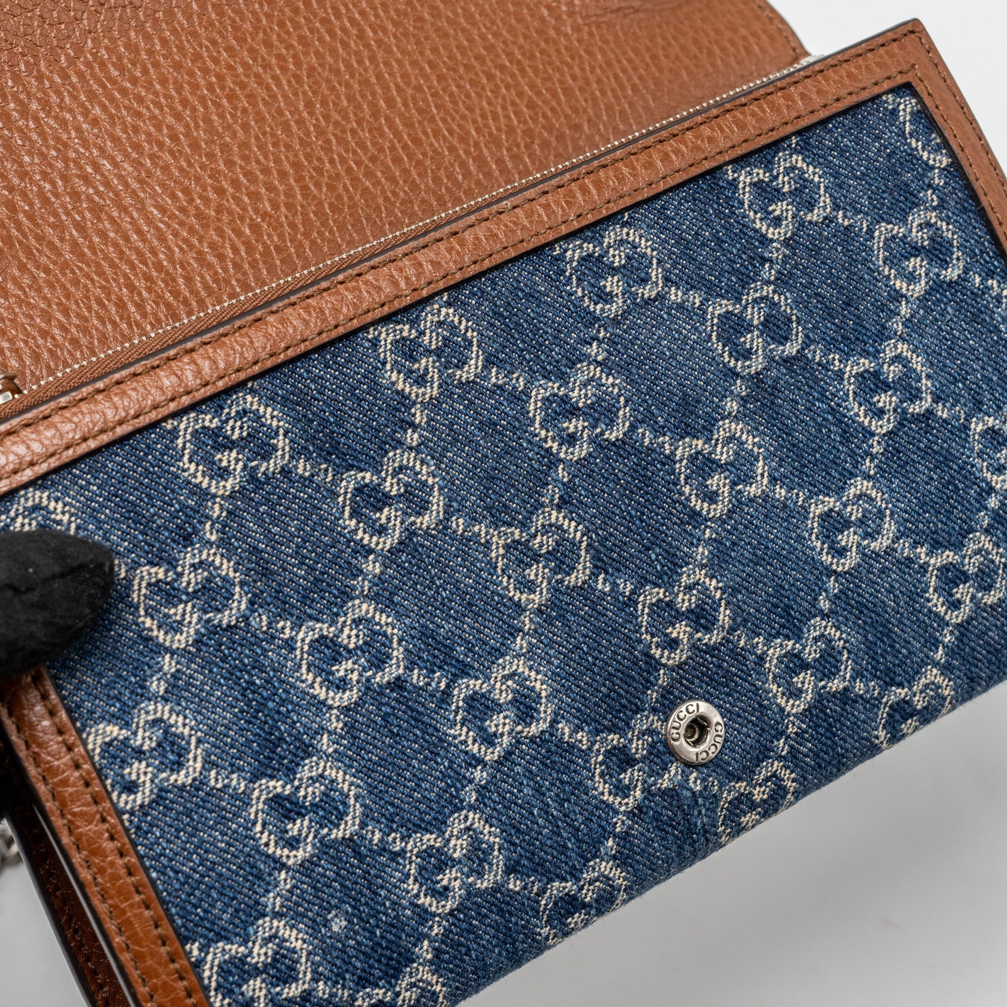 GUCCI DIONYSUS CHAIN WALLET BAG GG SUPREME DENIM/LEATHER MULTICOLOUR HARDWARE