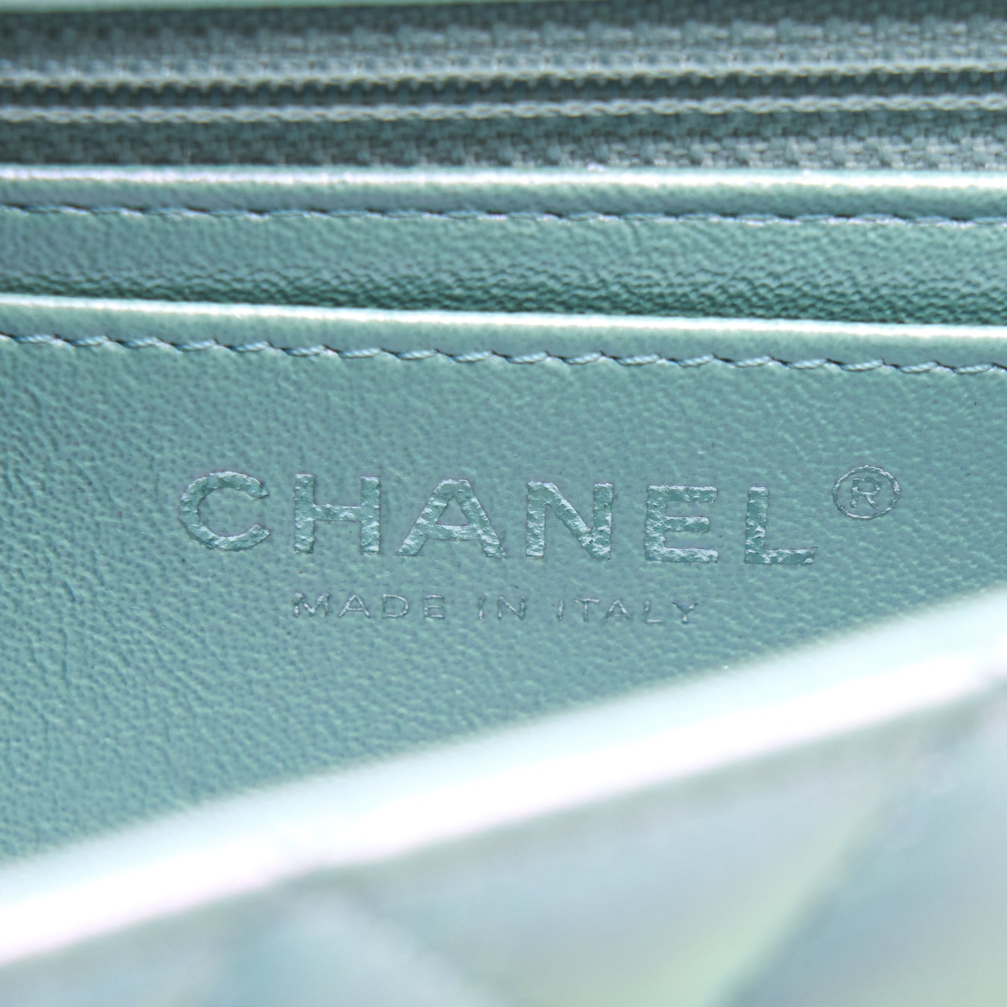 CHANEL 21K MINI RECTANGULAR FLAP BAG CALFSKIN IRIDESCENT LIGHT BLUE SHW (MICROCHIP)