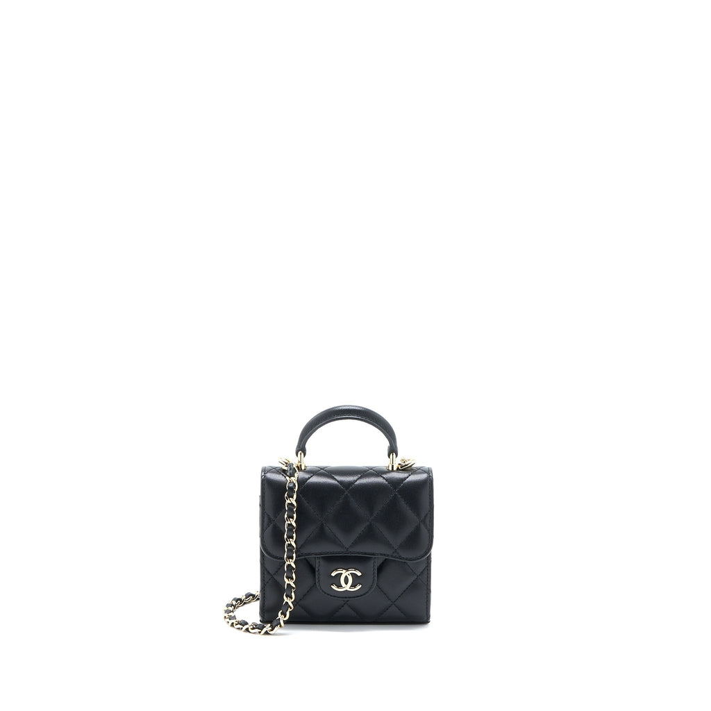 CHANEL TOP HANDLE MINI FLAP CHAIN BAG LAMBSKIN BLACK LGHW