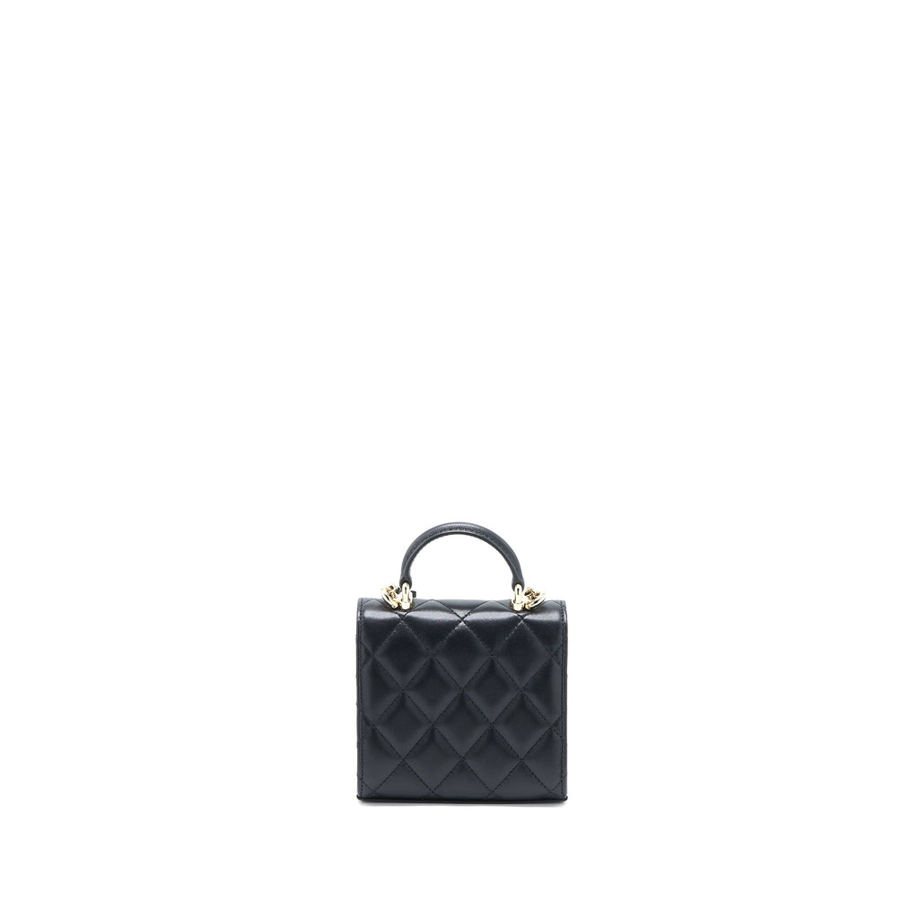CHANEL TOP HANDLE MINI FLAP CHAIN BAG LAMBSKIN BLACK LGHW