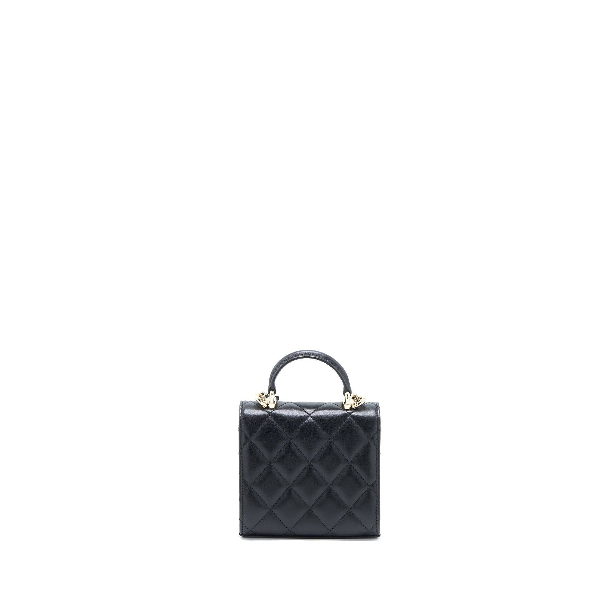 CHANEL TOP HANDLE MINI FLAP CHAIN BAG LAMBSKIN BLACK LGHW