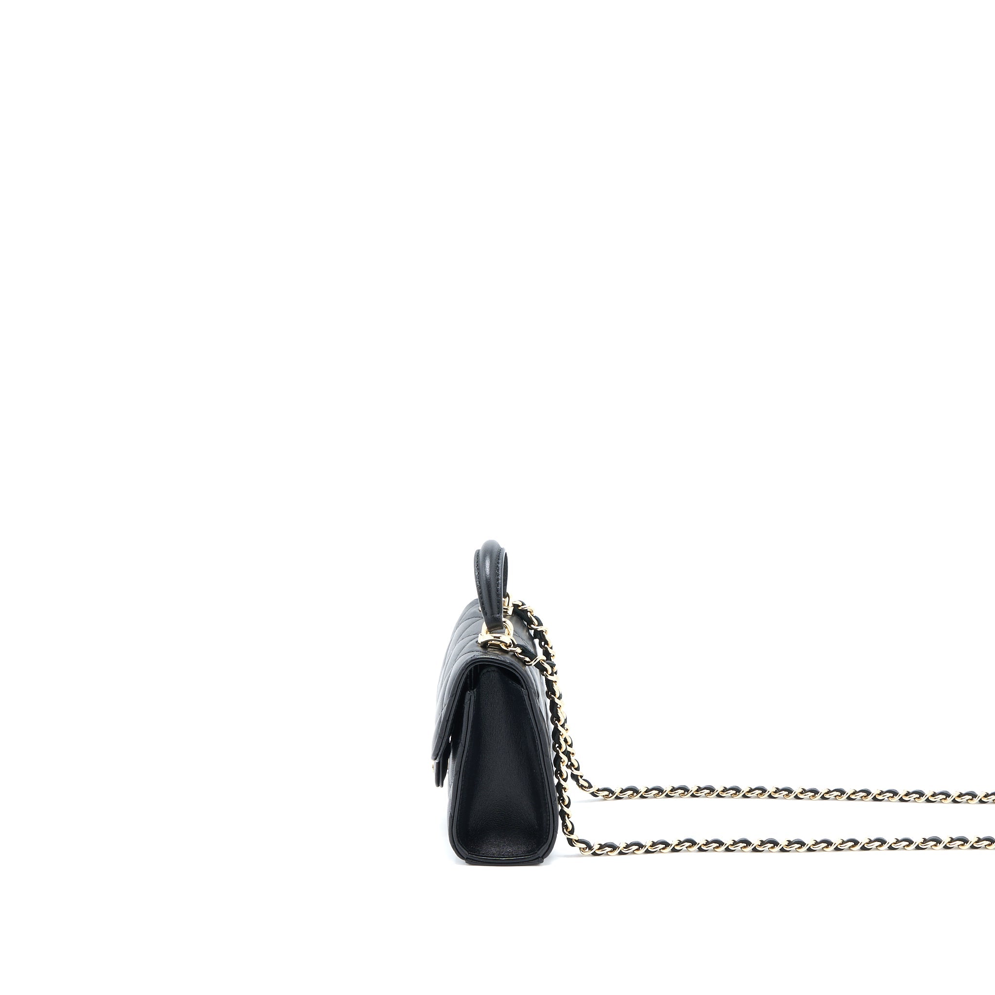CHANEL TOP HANDLE MINI FLAP CHAIN BAG LAMBSKIN BLACK LGHW