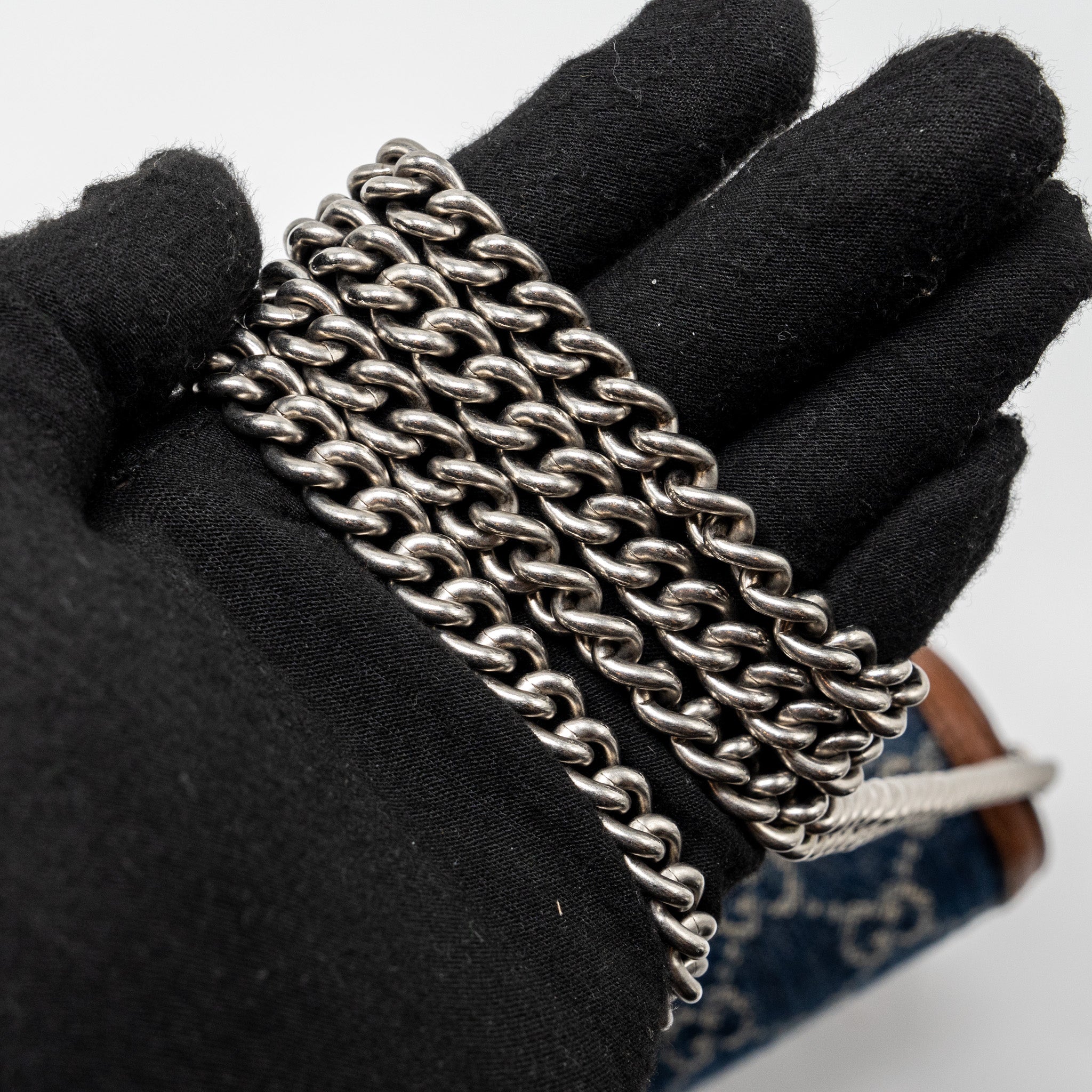 GUCCI DIONYSUS CHAIN WALLET BAG GG SUPREME DENIM/LEATHER MULTICOLOUR HARDWARE